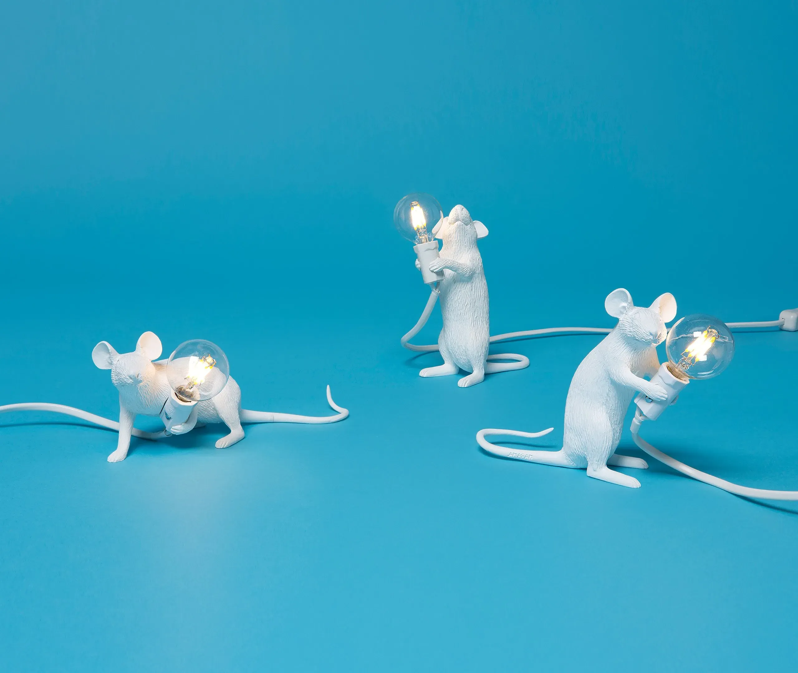 Mouse Sitting Table Lamp with LED Bulb - White, Resin