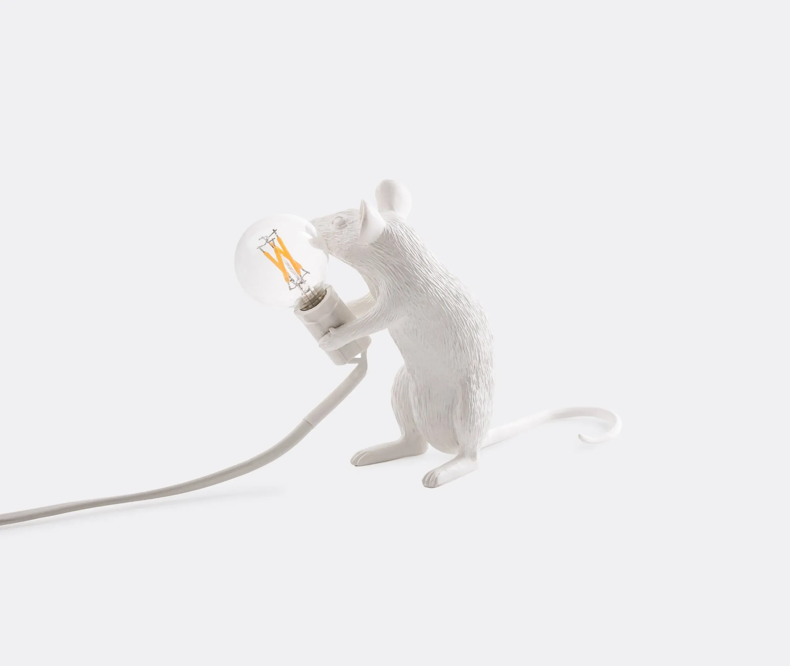 Mouse Sitting Table Lamp with LED Bulb - White, Resin image