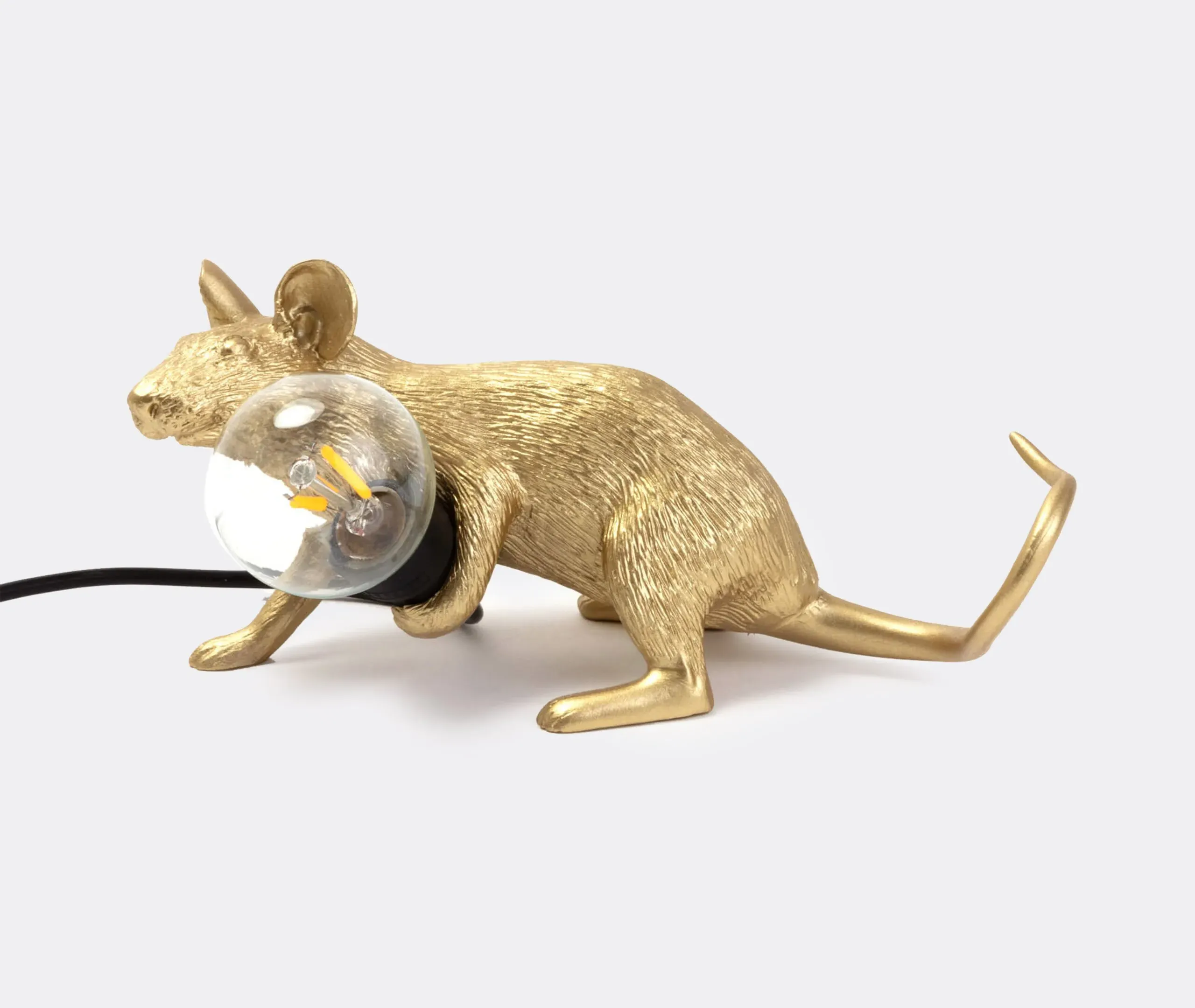 Mouse Table Lamp Lying Down - Gold, Resin