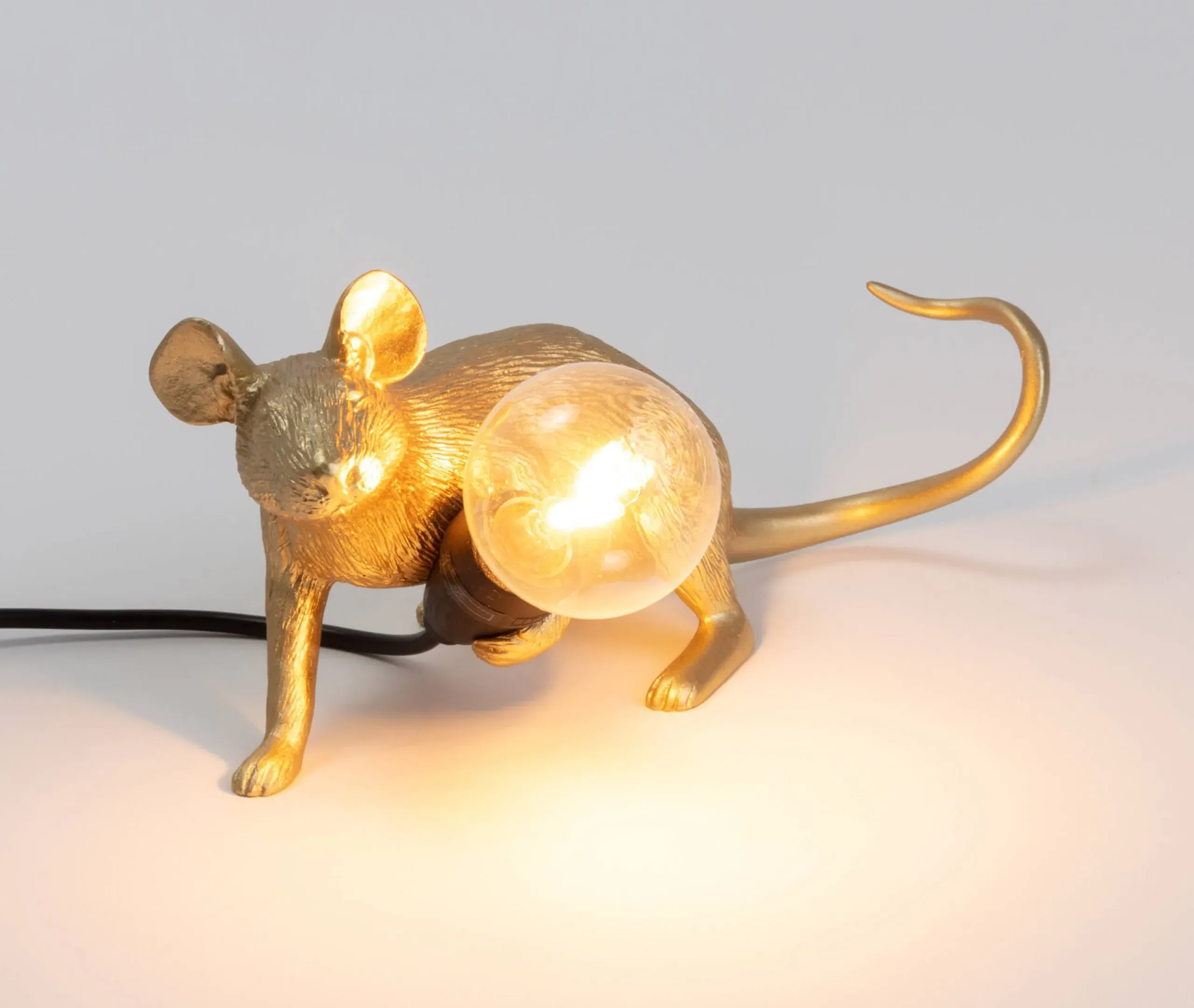 Mouse Table Lamp Lying Down - Gold, Resin
