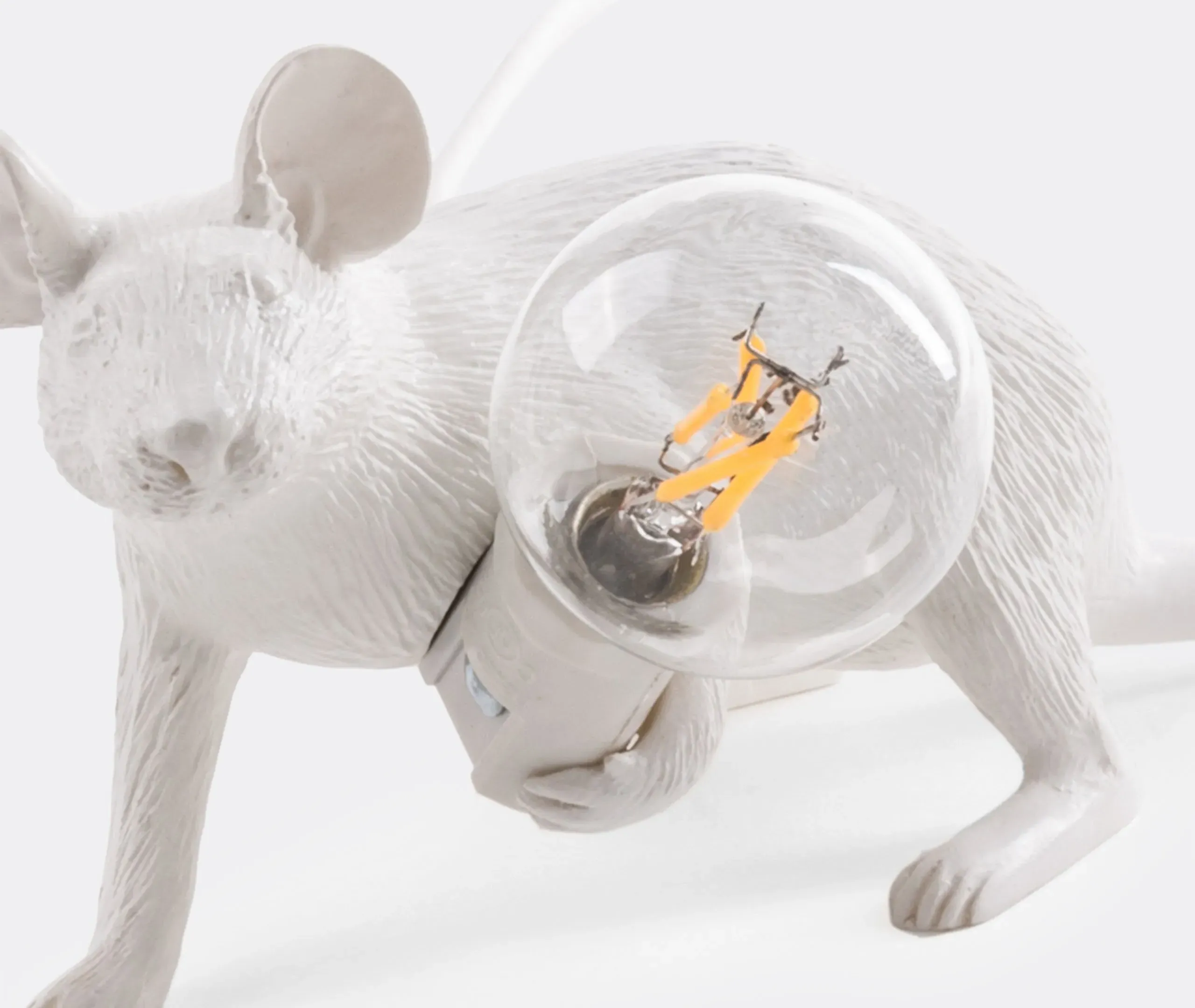 Mouse Table Lamp Lying Down - White, Resin
