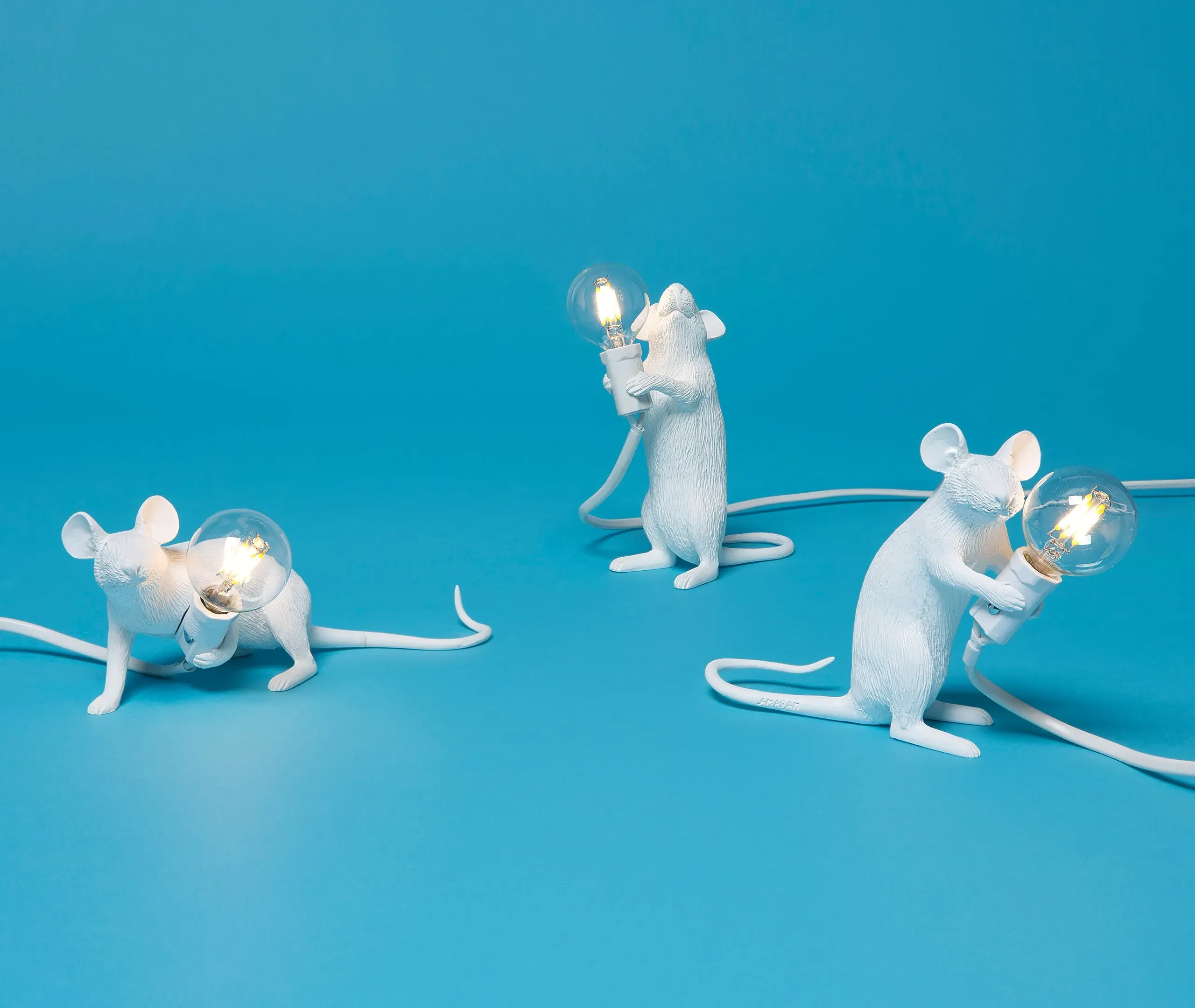 Mouse Table Lamp Lying Down - White, Resin