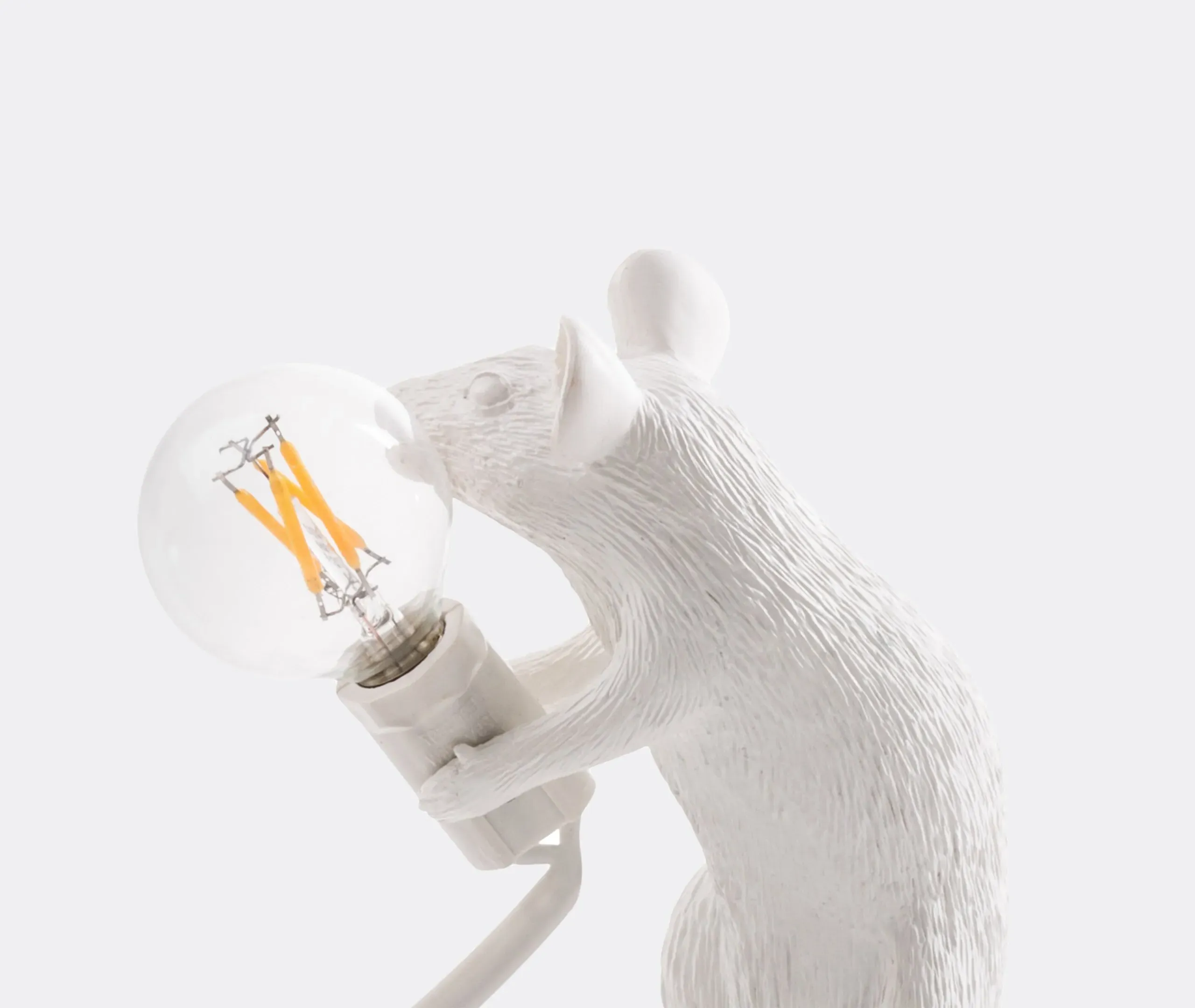 Mouse Table Lamp Sitting - White, Resin