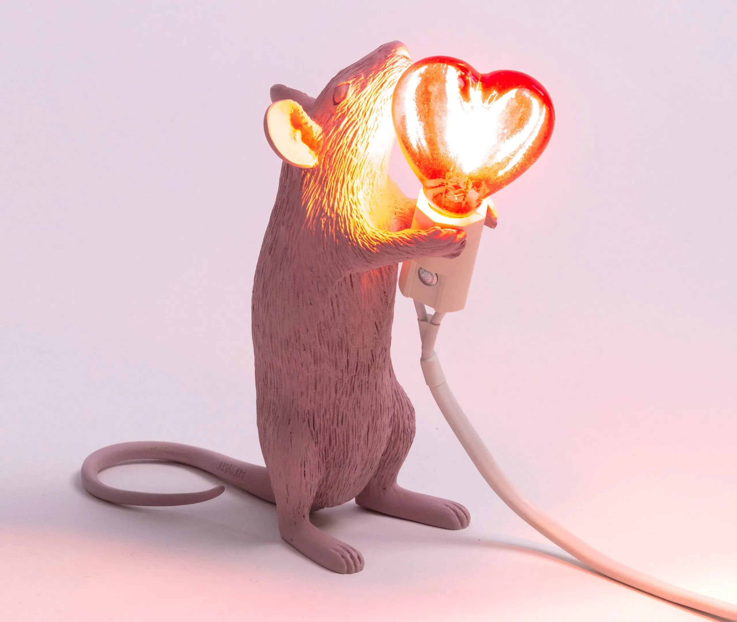 Mouse Valentine's Day Table Lamp with Heart LED - Pink, Resin