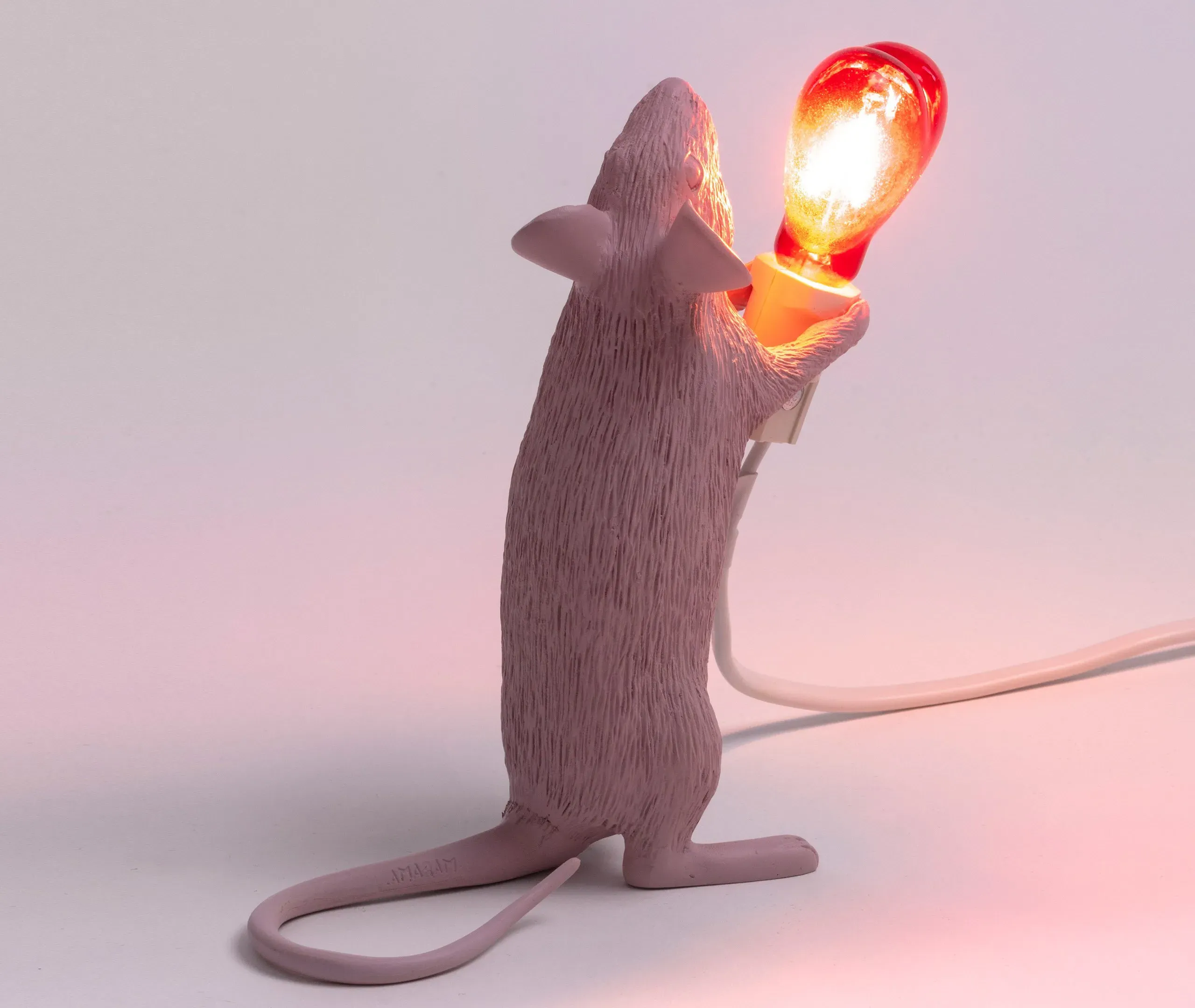 Mouse Valentine's Day Table Lamp with Heart LED - Pink, Resin