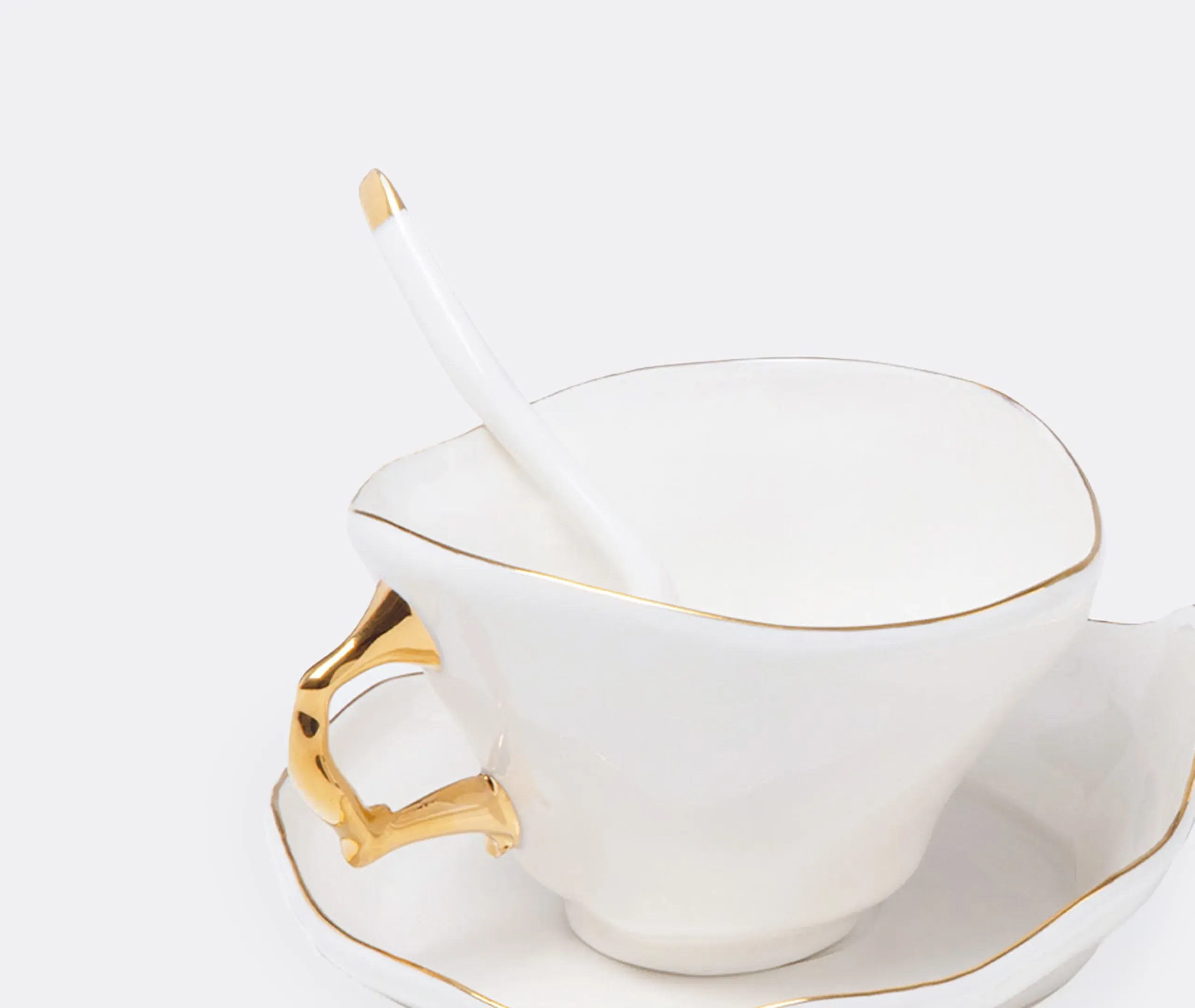 Seletti Meltdown Teacup, Saucer & Teaspoon Set of Two - White, Porcelain alternate view