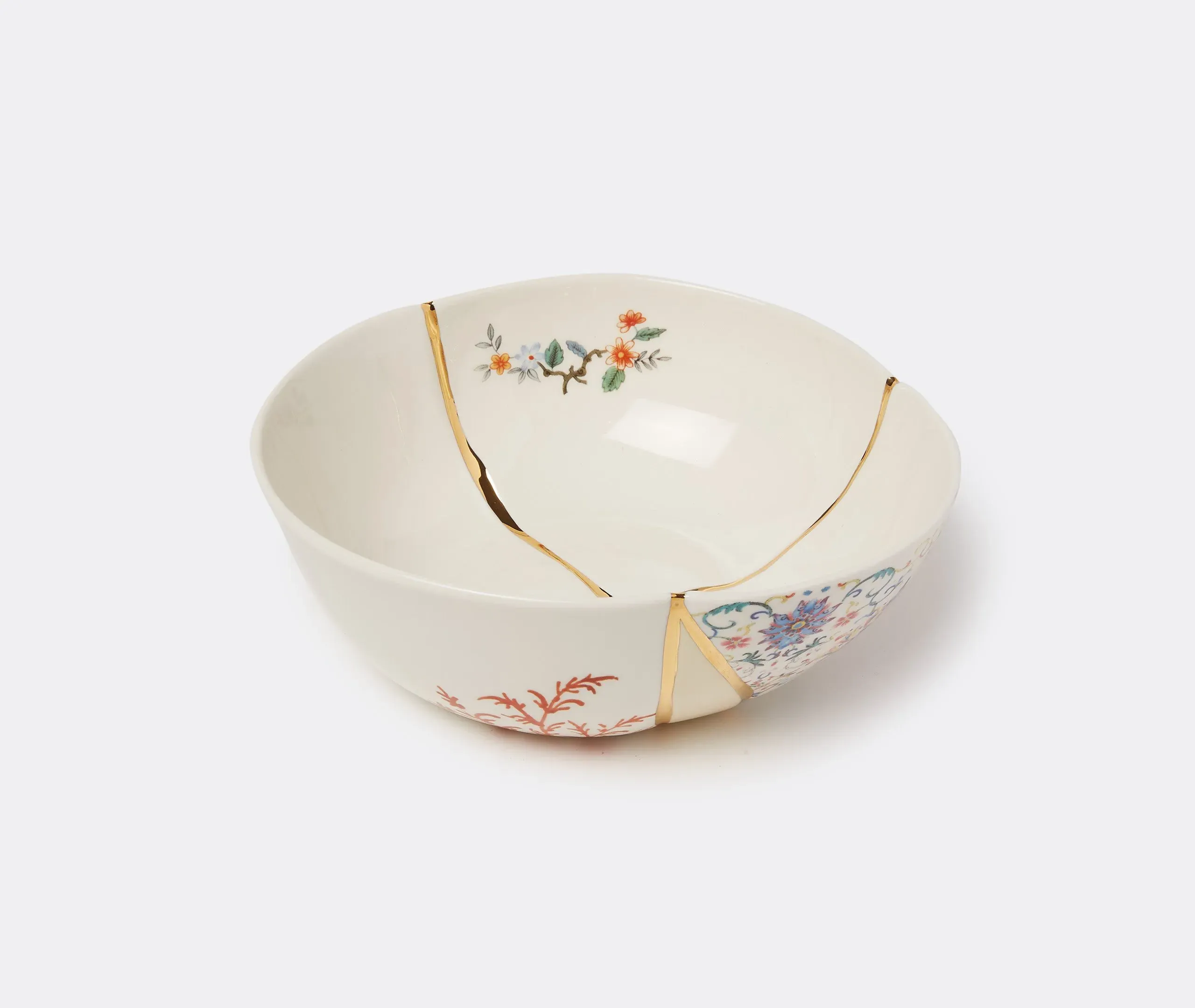 Serving Bowl with Gold Accents - White, Porcelain