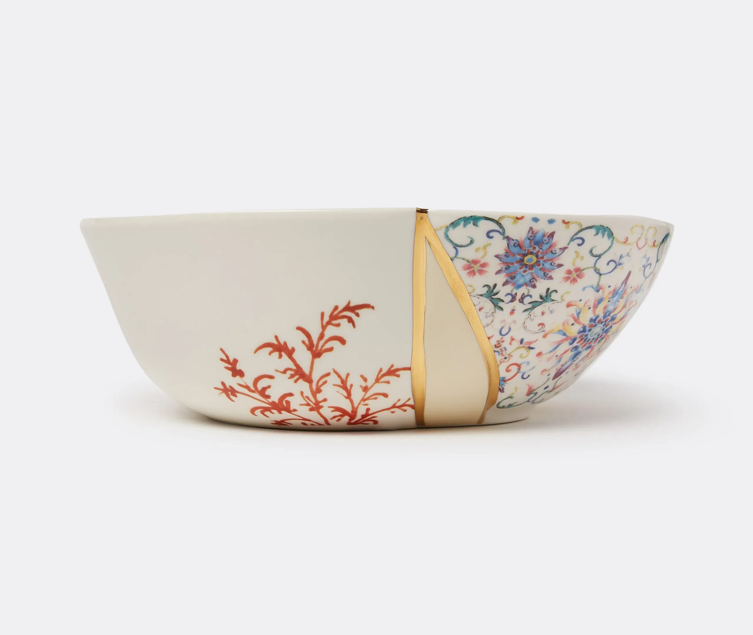 Serving Bowl with Gold Accents - White, Porcelain