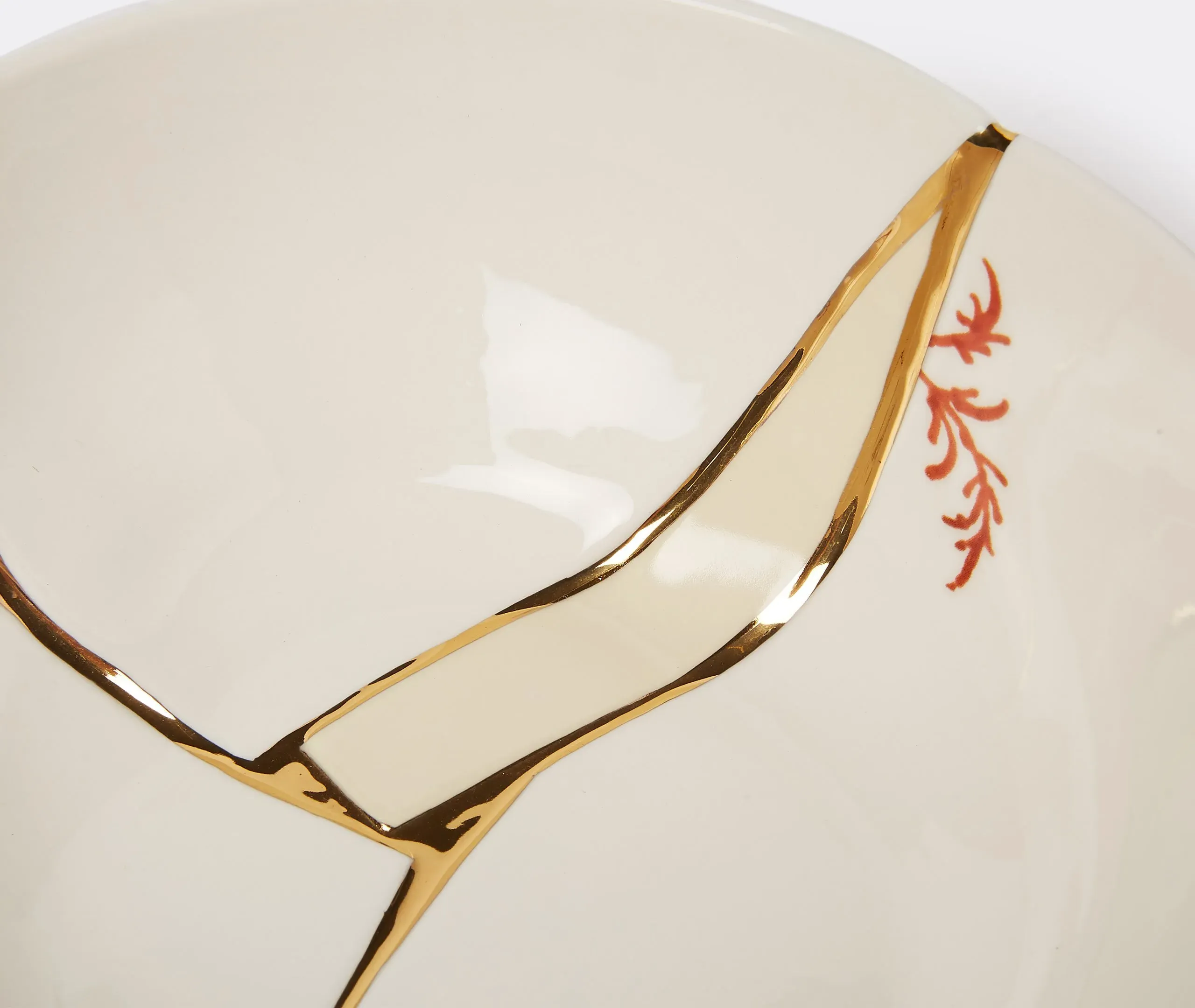 Serving Bowl with Gold Accents - White, Porcelain