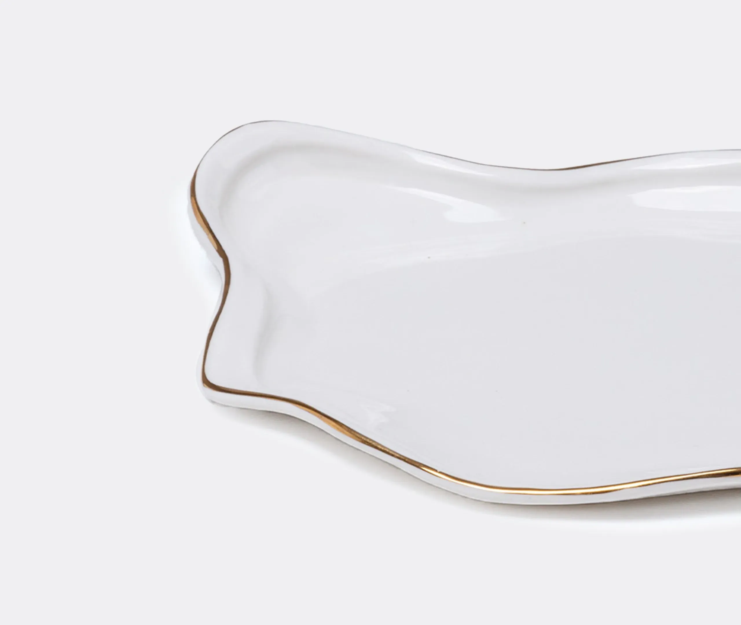 Serving Tray with Gold Edging - White, Porcelain