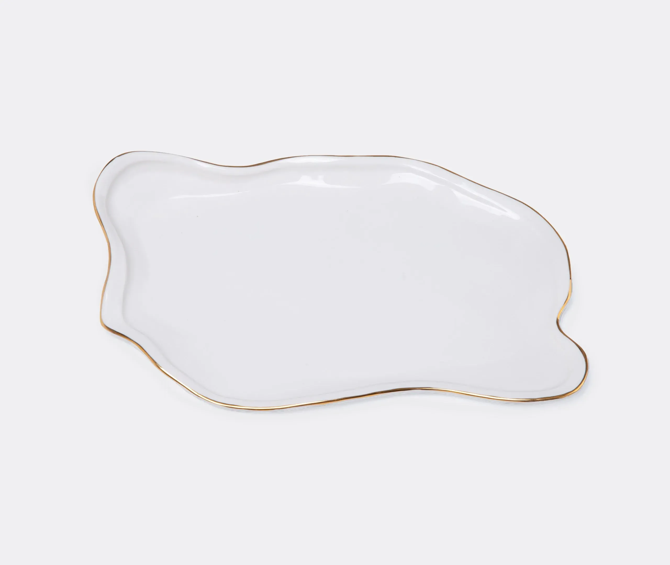 Serving Tray with Gold Edging - White, Porcelain