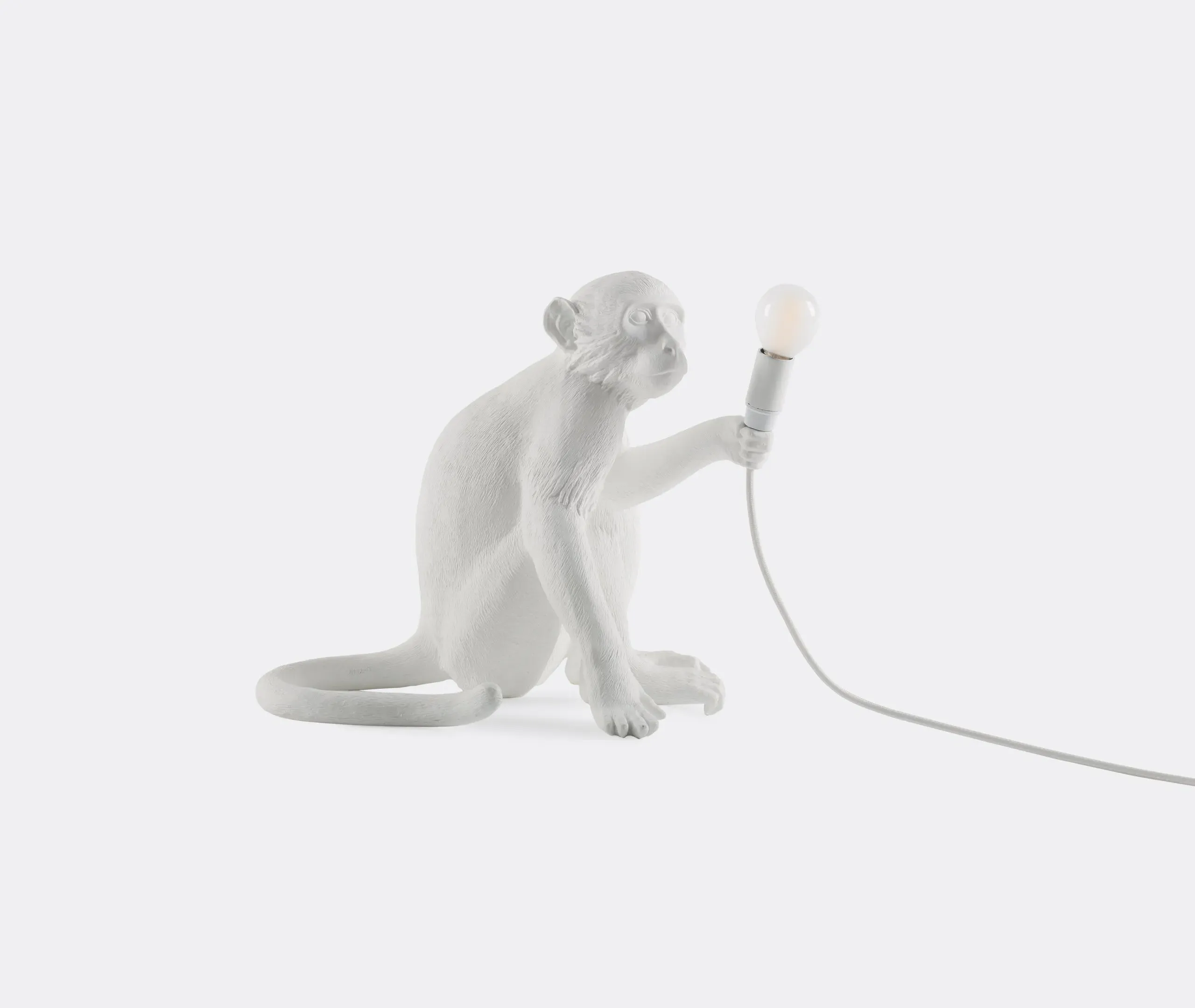 Sitting Monkey Lamp with LED - White, Resin