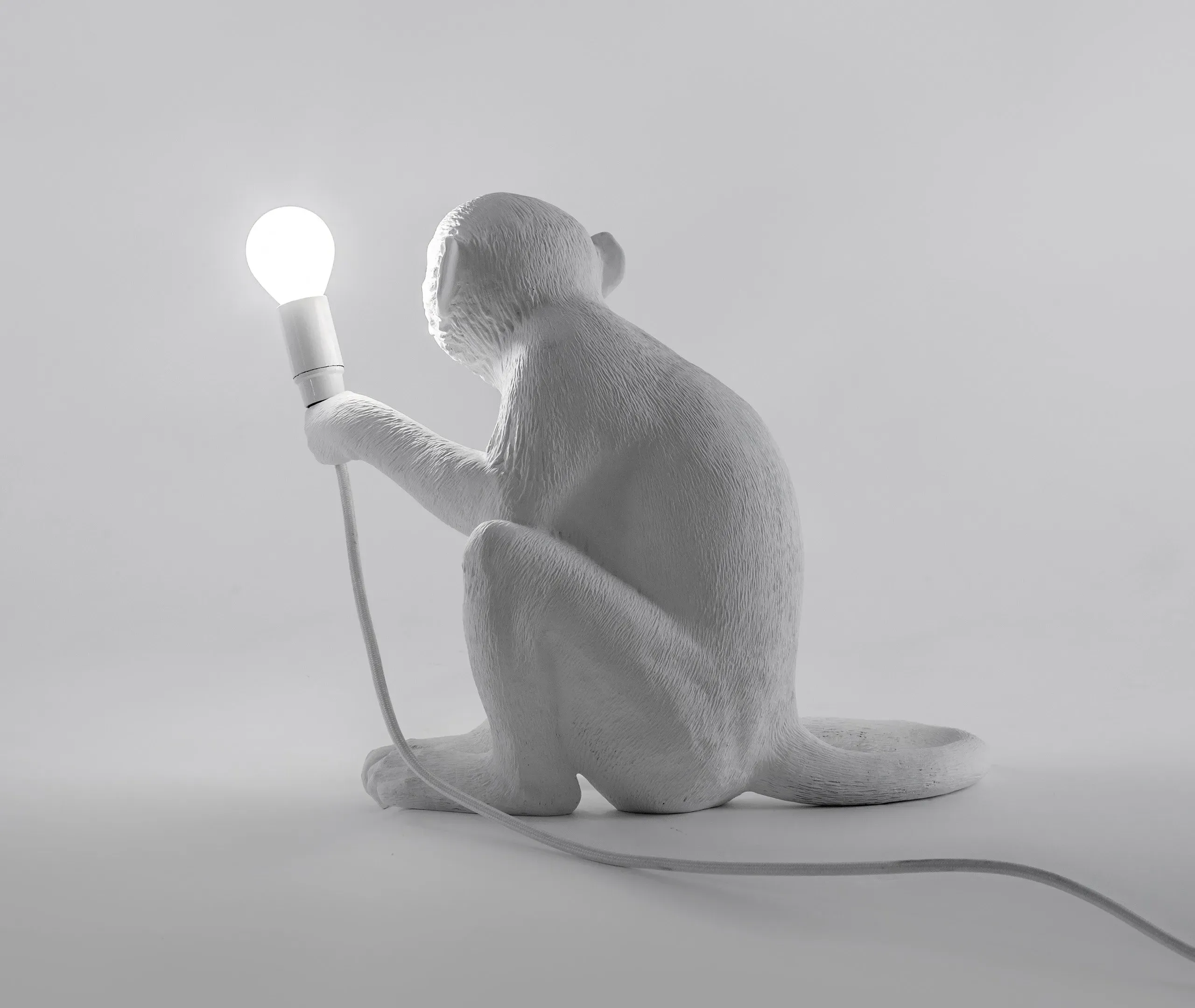 Sitting Monkey Lamp with LED - White, Resin