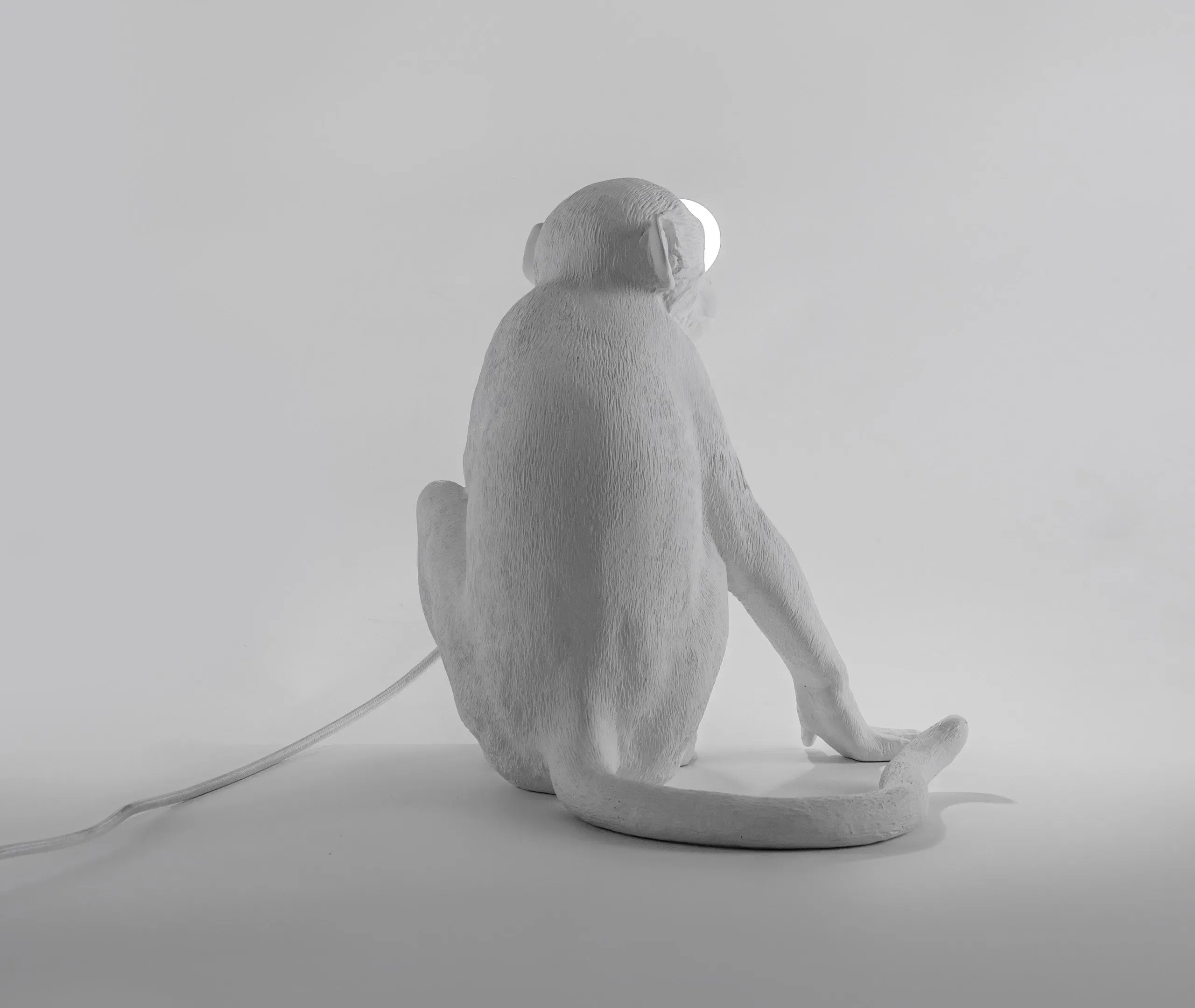 Sitting Monkey Lamp with LED - White, Resin