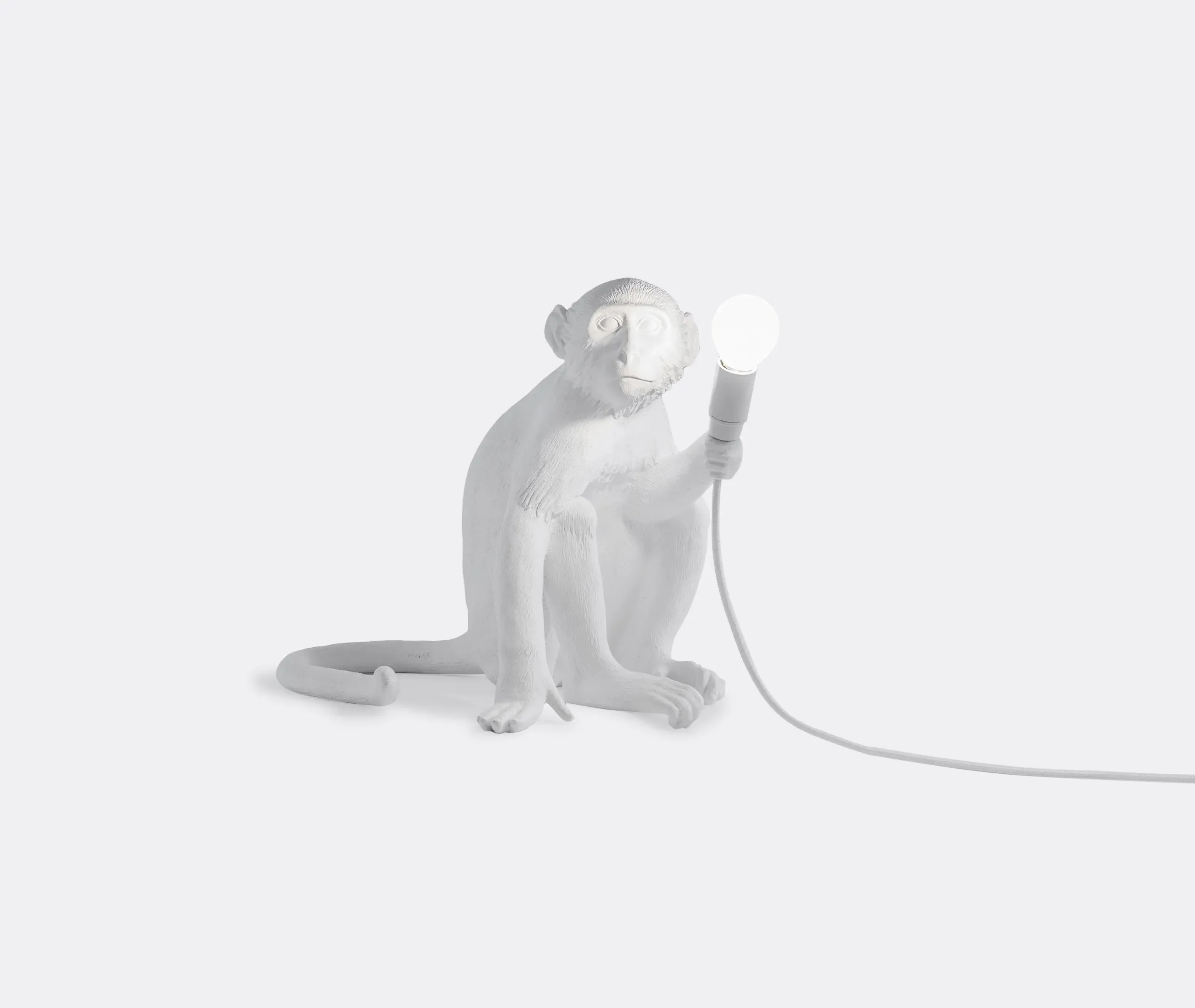 Sitting Monkey Lamp with LED - White, Resin image
