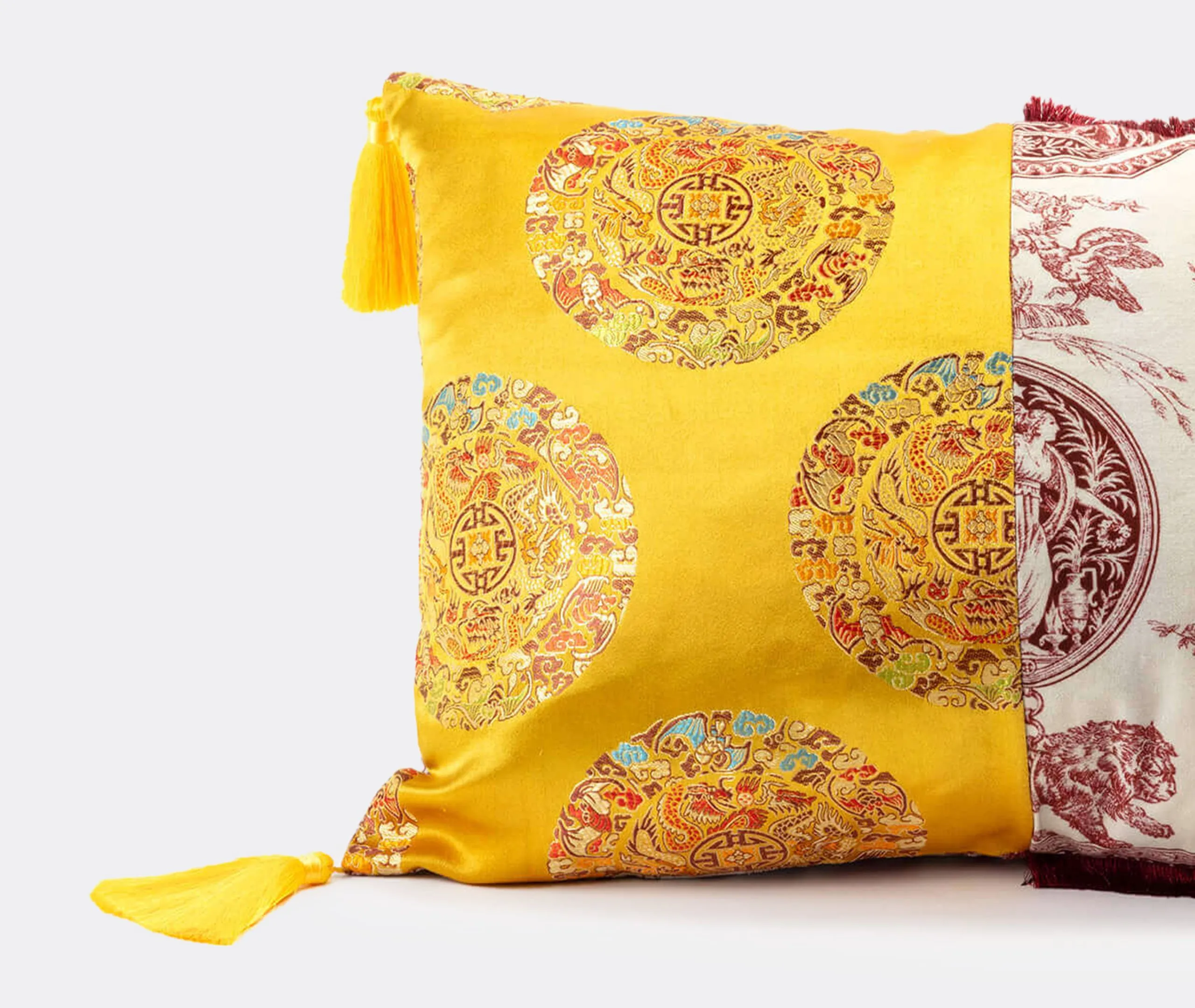 Square Cushion with Dual Patterns - Yellow