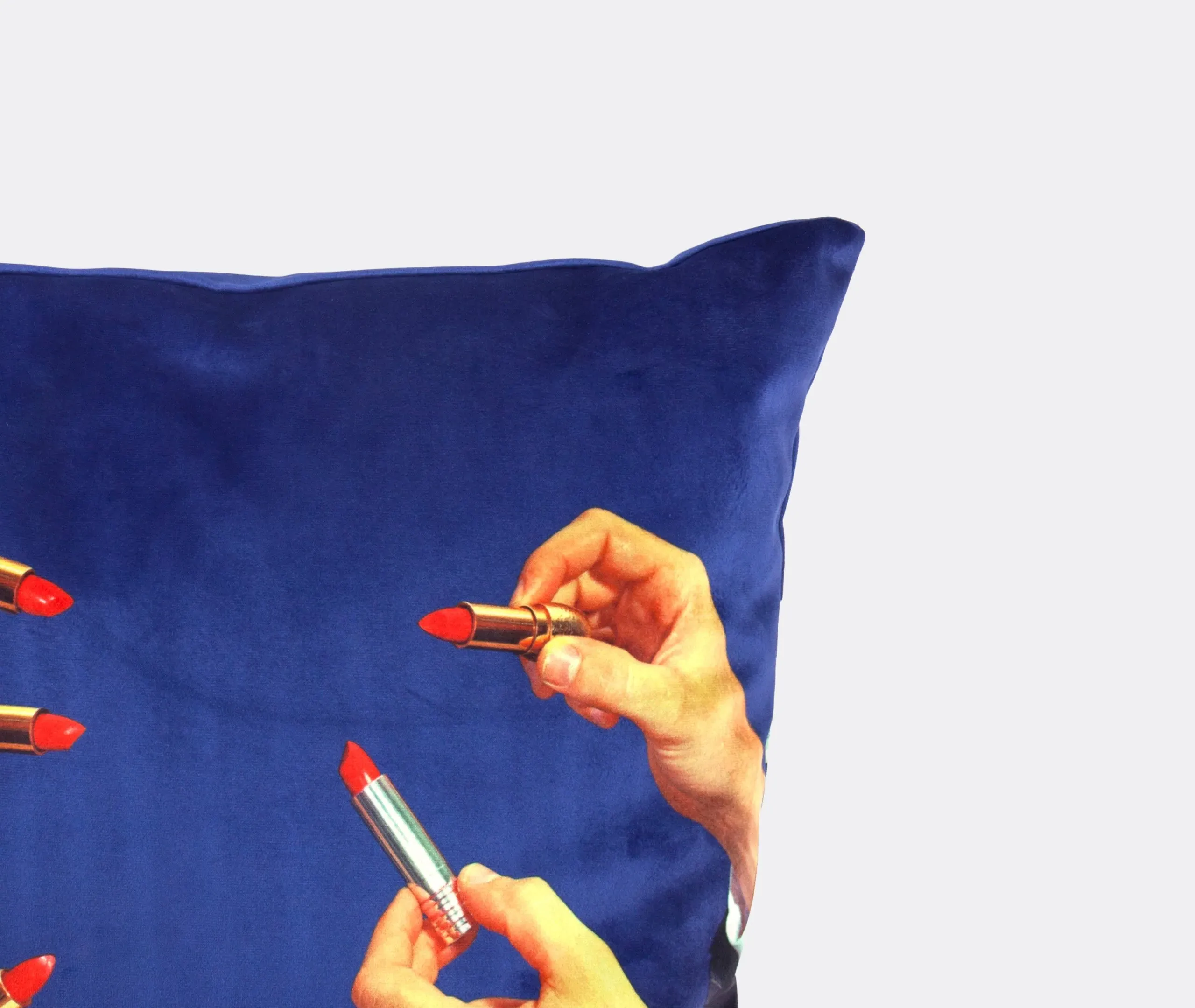 Square Cushion with Print - Blue, Fabric