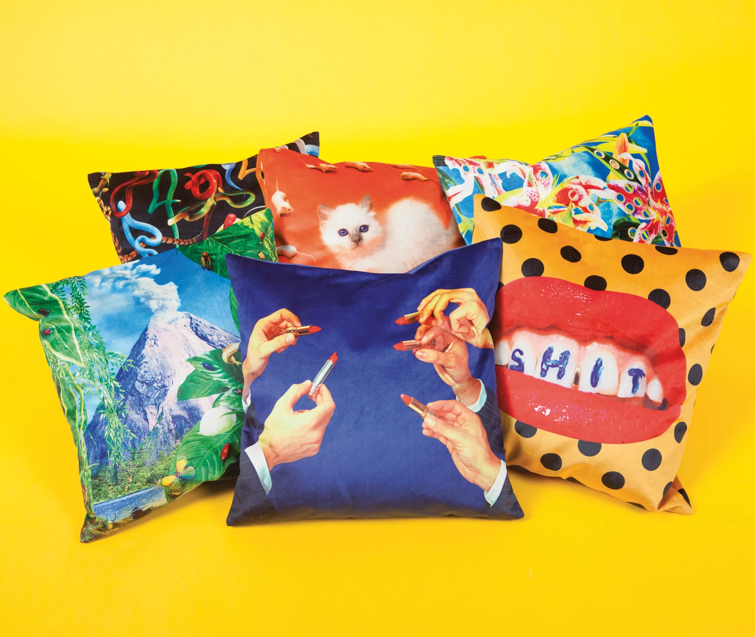 Square Cushion with Snake Print - Multicolor