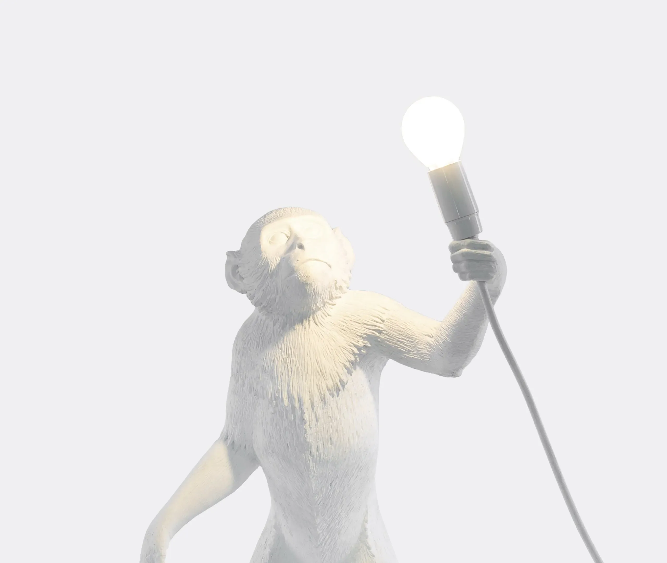 Standing Monkey Lamp with LED - White, Resin