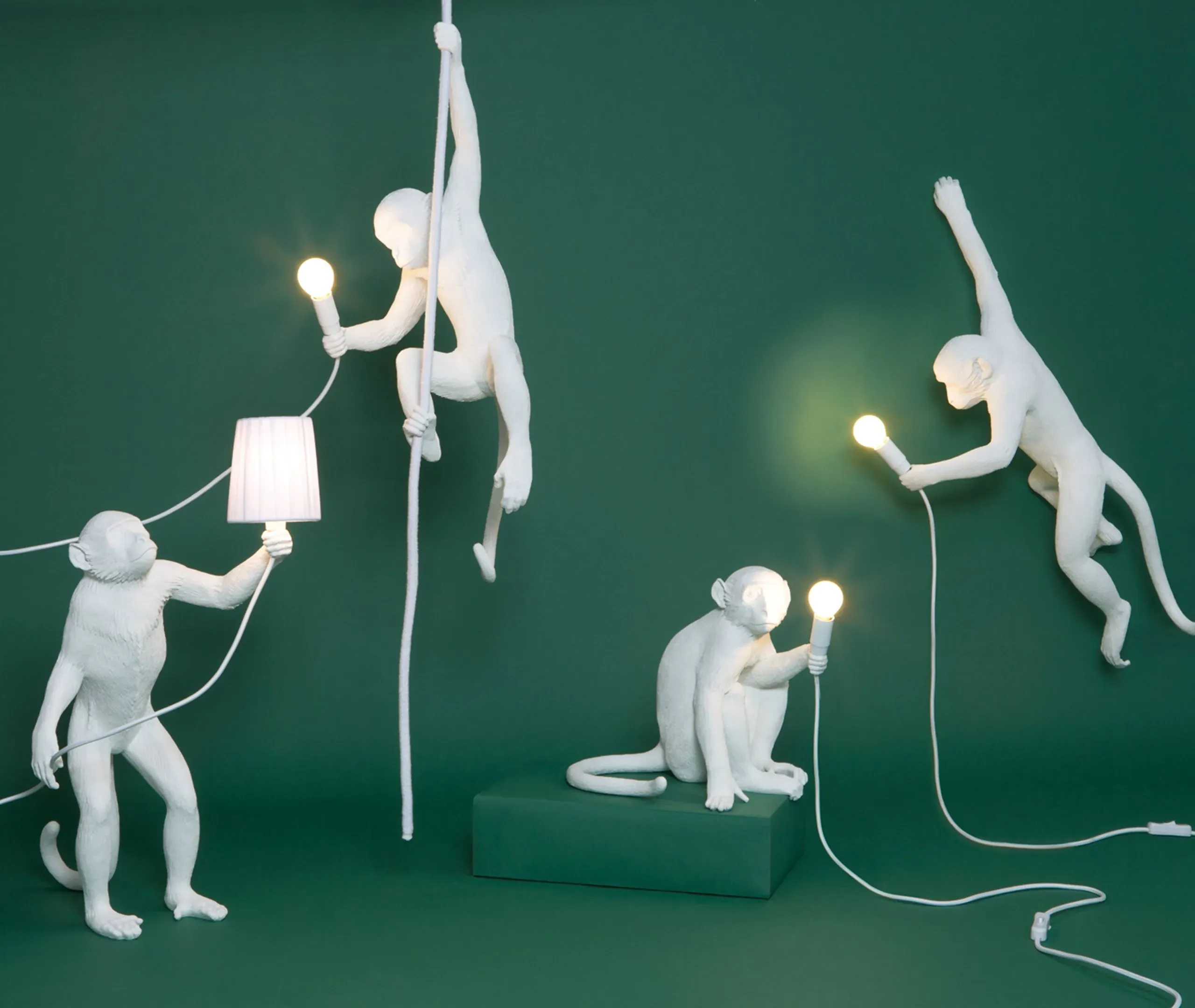 Standing Monkey Lamp with LED - White, Resin