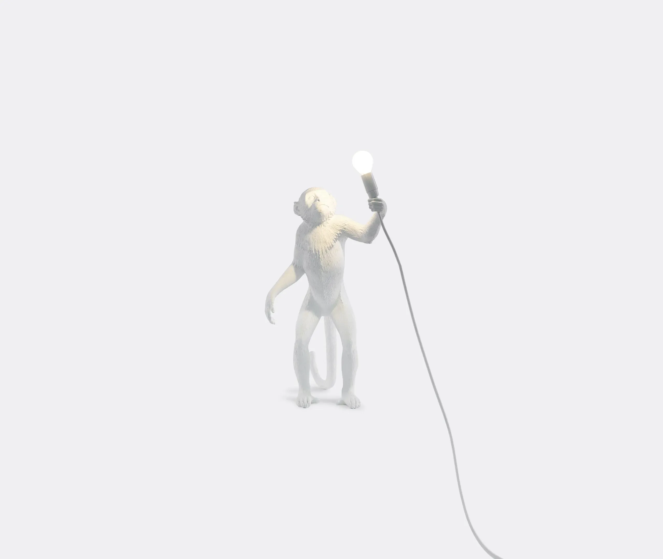 Standing Monkey Lamp with LED - White, Resin