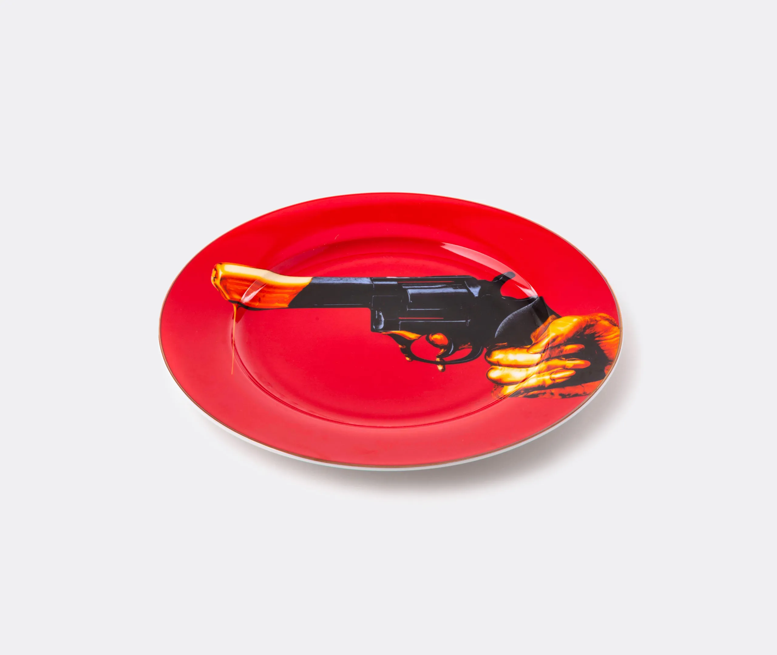 Toiletpaper Revolver Dinner Plate - Red, Black, Gold, Porcelain alternate view