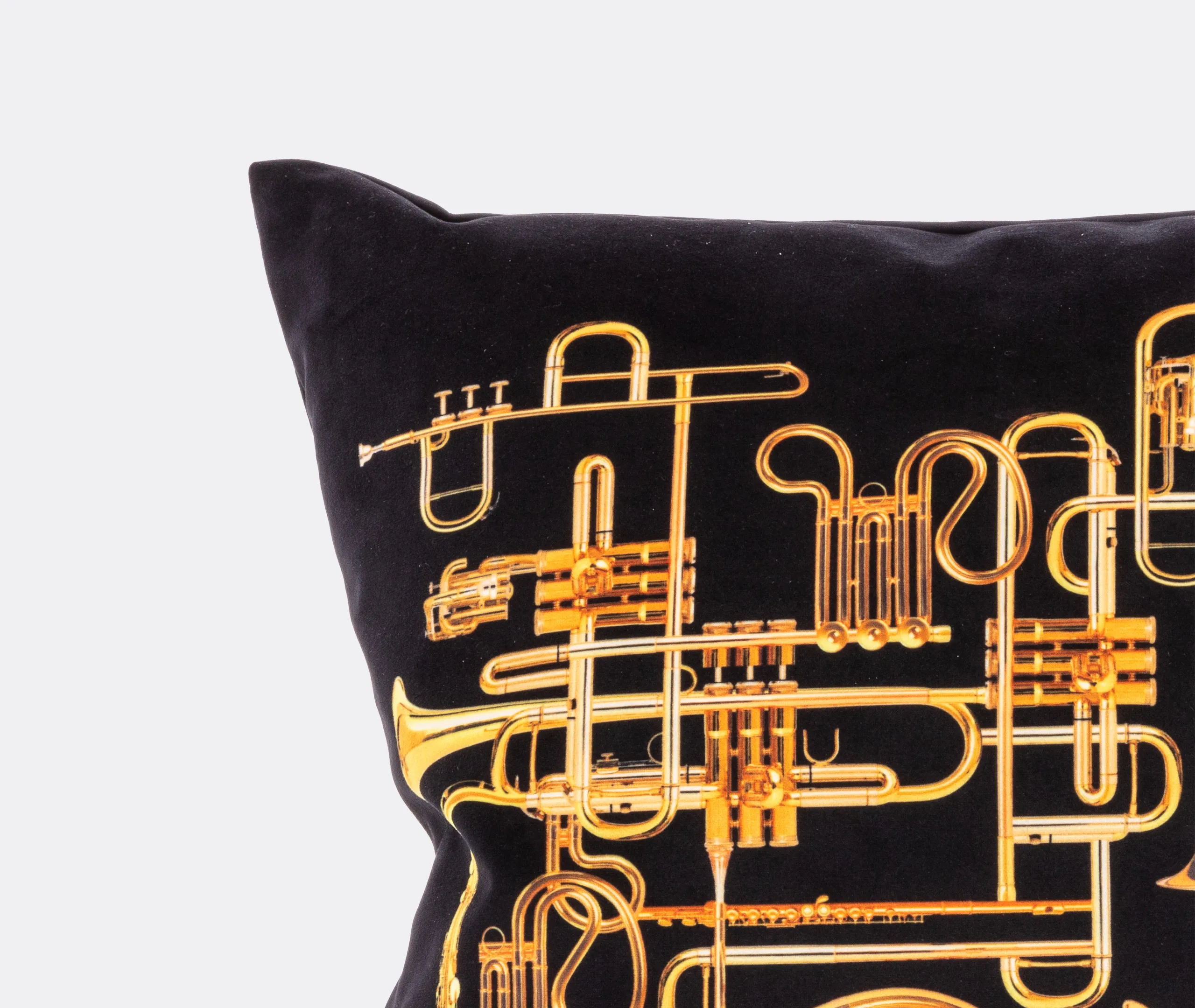 Toiletpaper Trumpets Square Cushion - Black/Gold alternate view