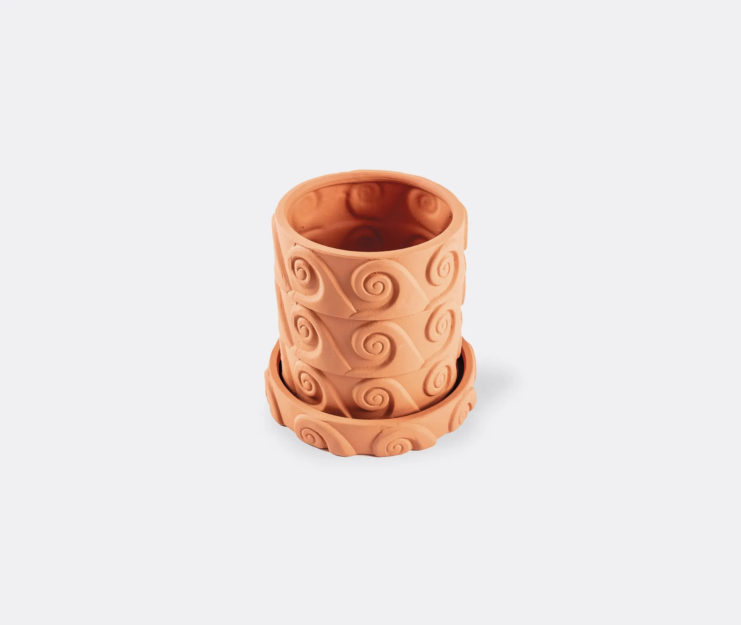 Wave Pattern Vase with Saucer - Terracotta