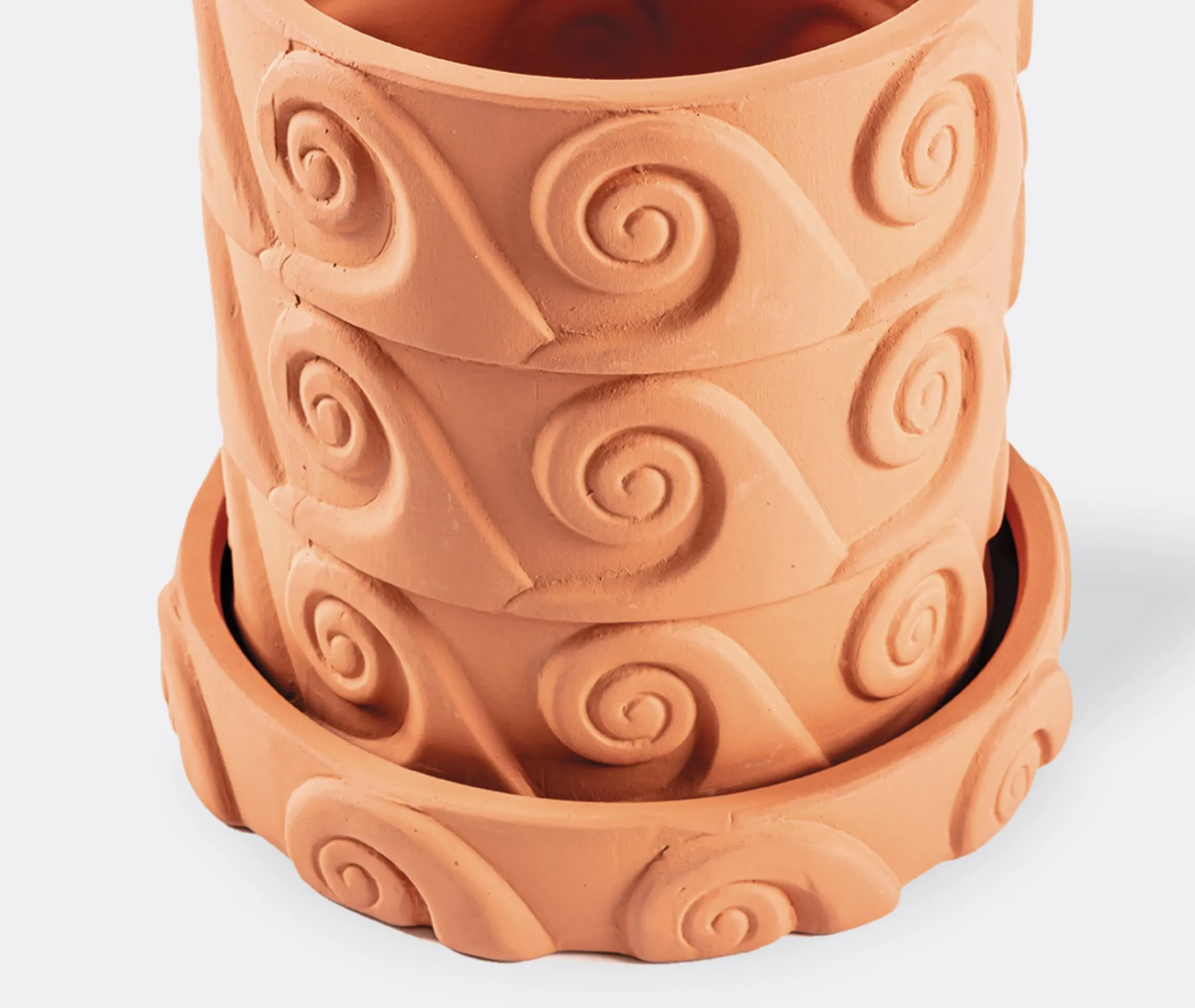 Wave Pattern Vase with Saucer - Terracotta