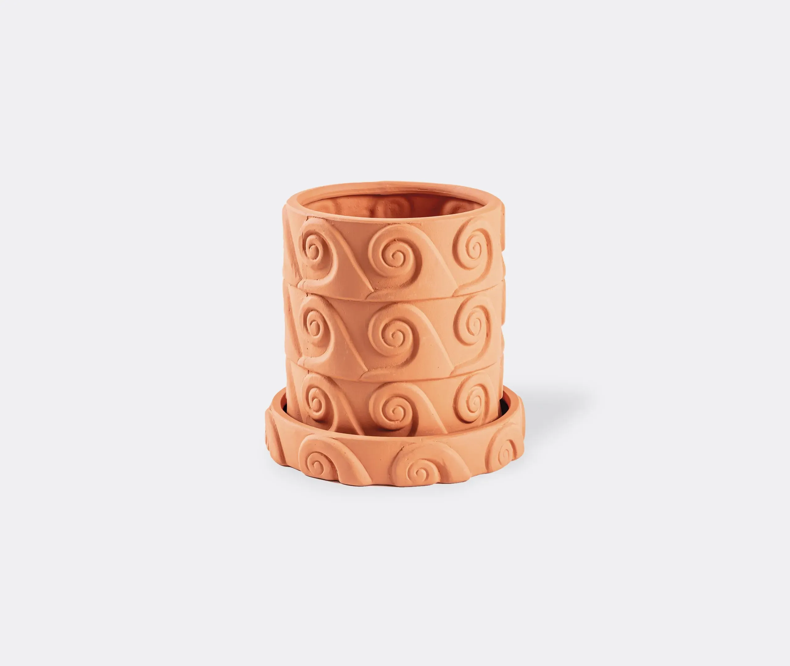 Wave Pattern Vase with Saucer - Terracotta