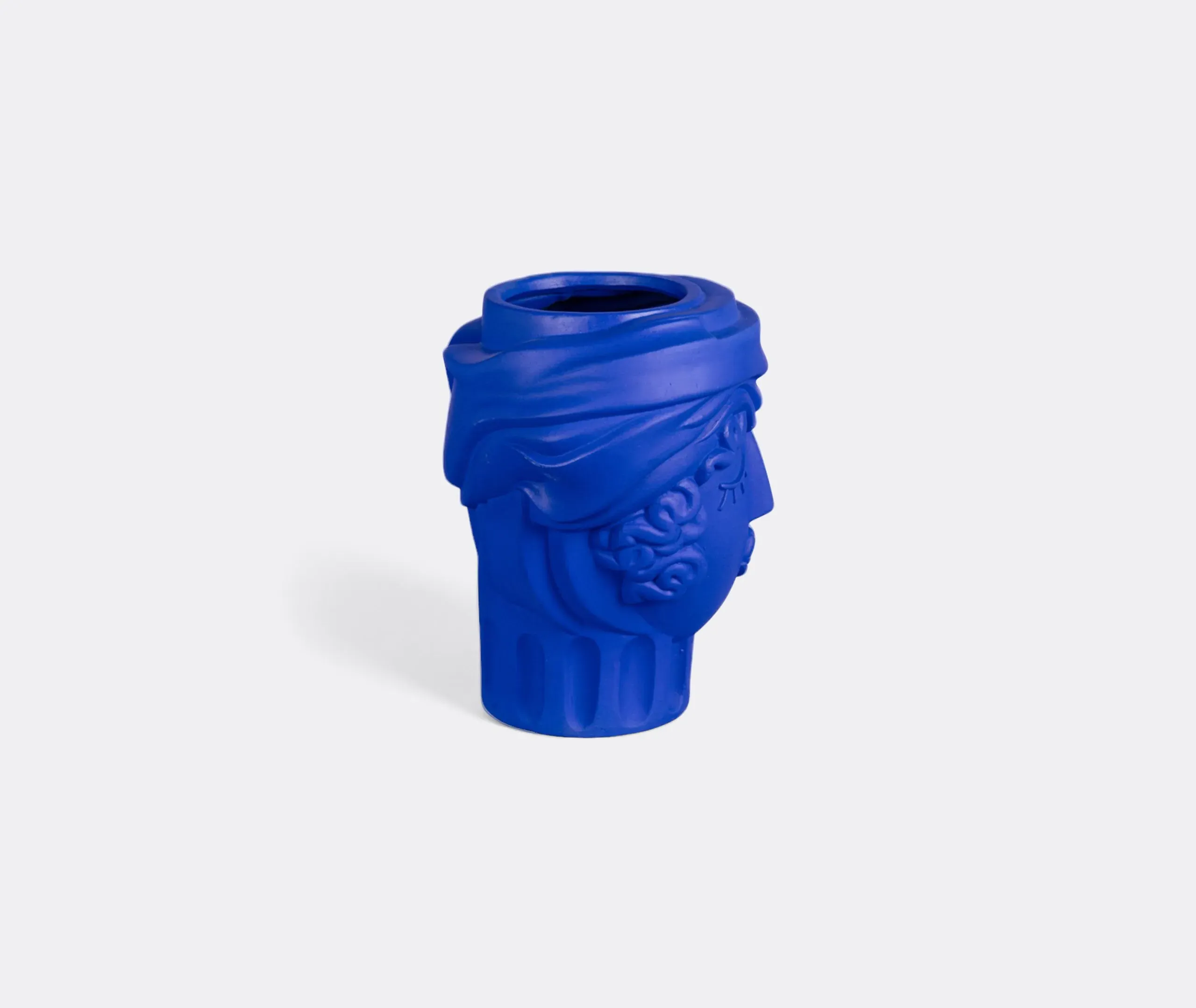Woman Face Terracotta Vase - Cobalt Blue