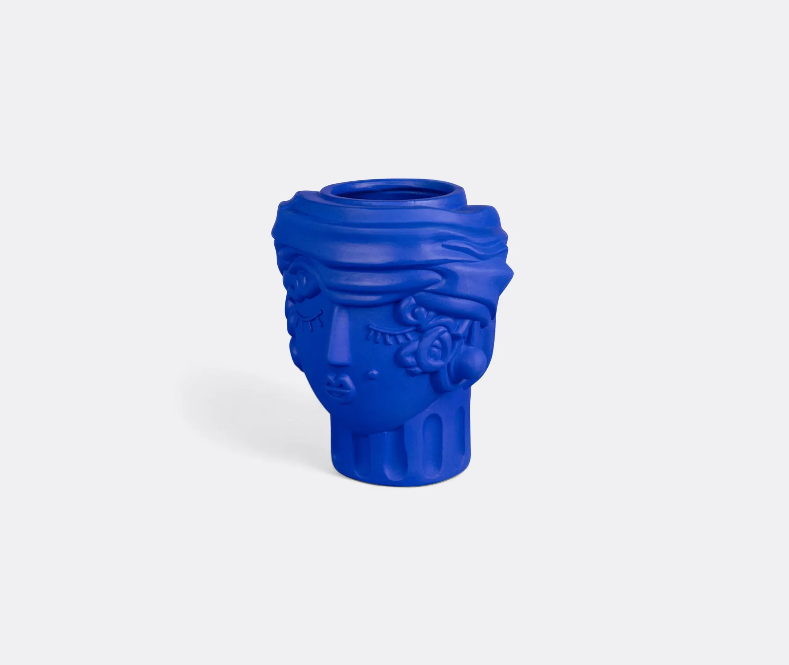 Woman Face Terracotta Vase - Cobalt Blue