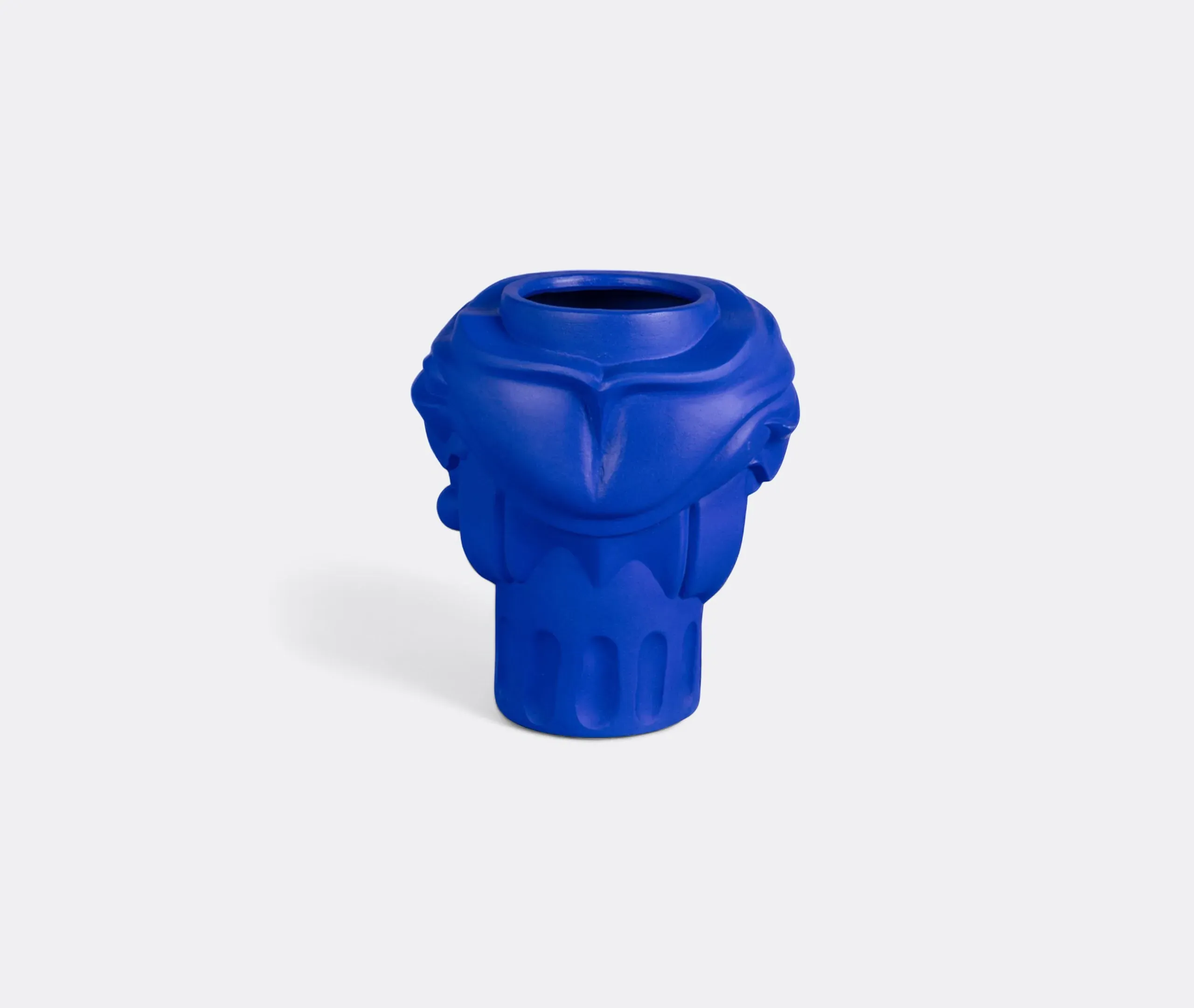 Woman Face Terracotta Vase - Cobalt Blue