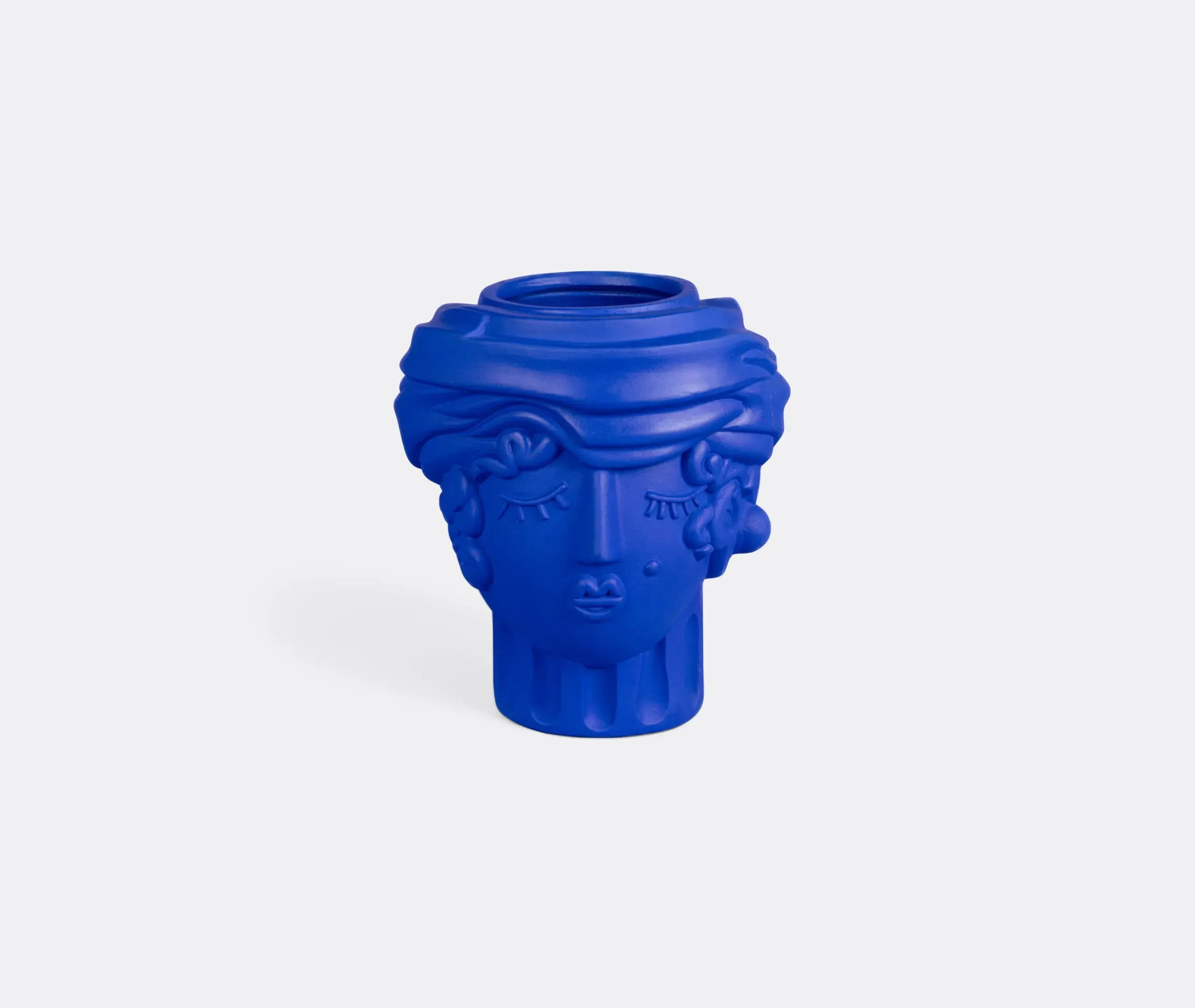 Woman Face Terracotta Vase - Cobalt Blue
