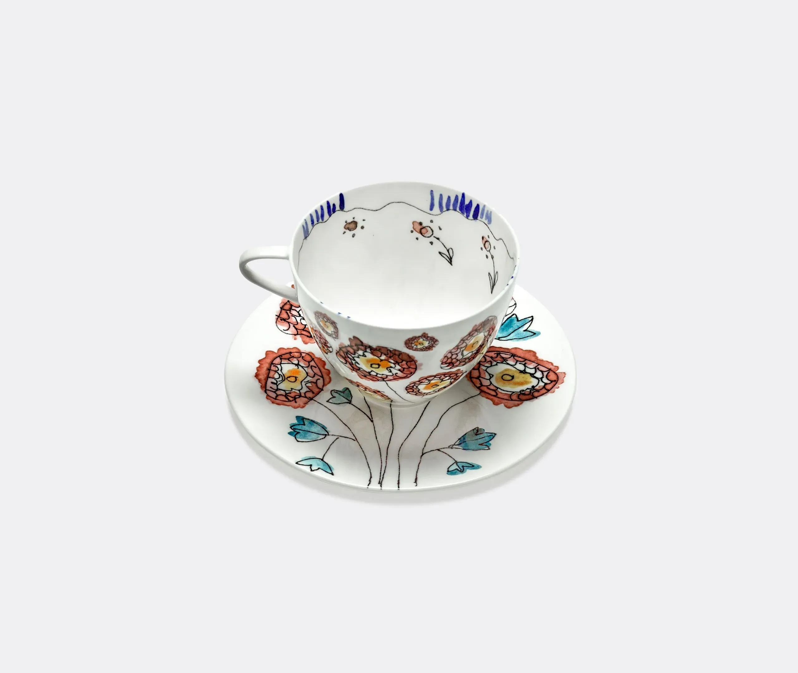 2-Piece Cappuccino Cup Set - Multicolor, Porcelain