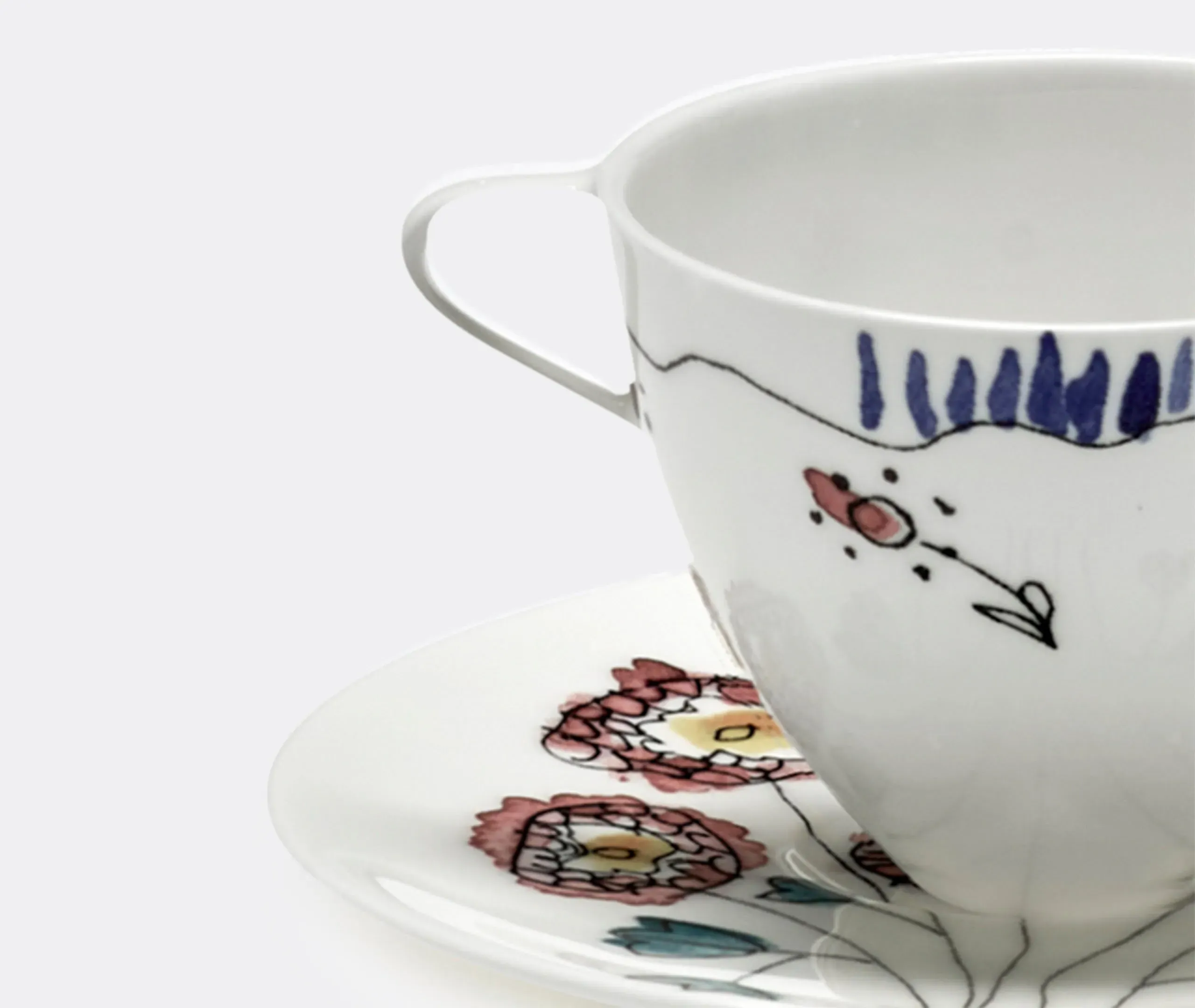 2-Piece Coffee Cup Set with Saucers - Multicolor