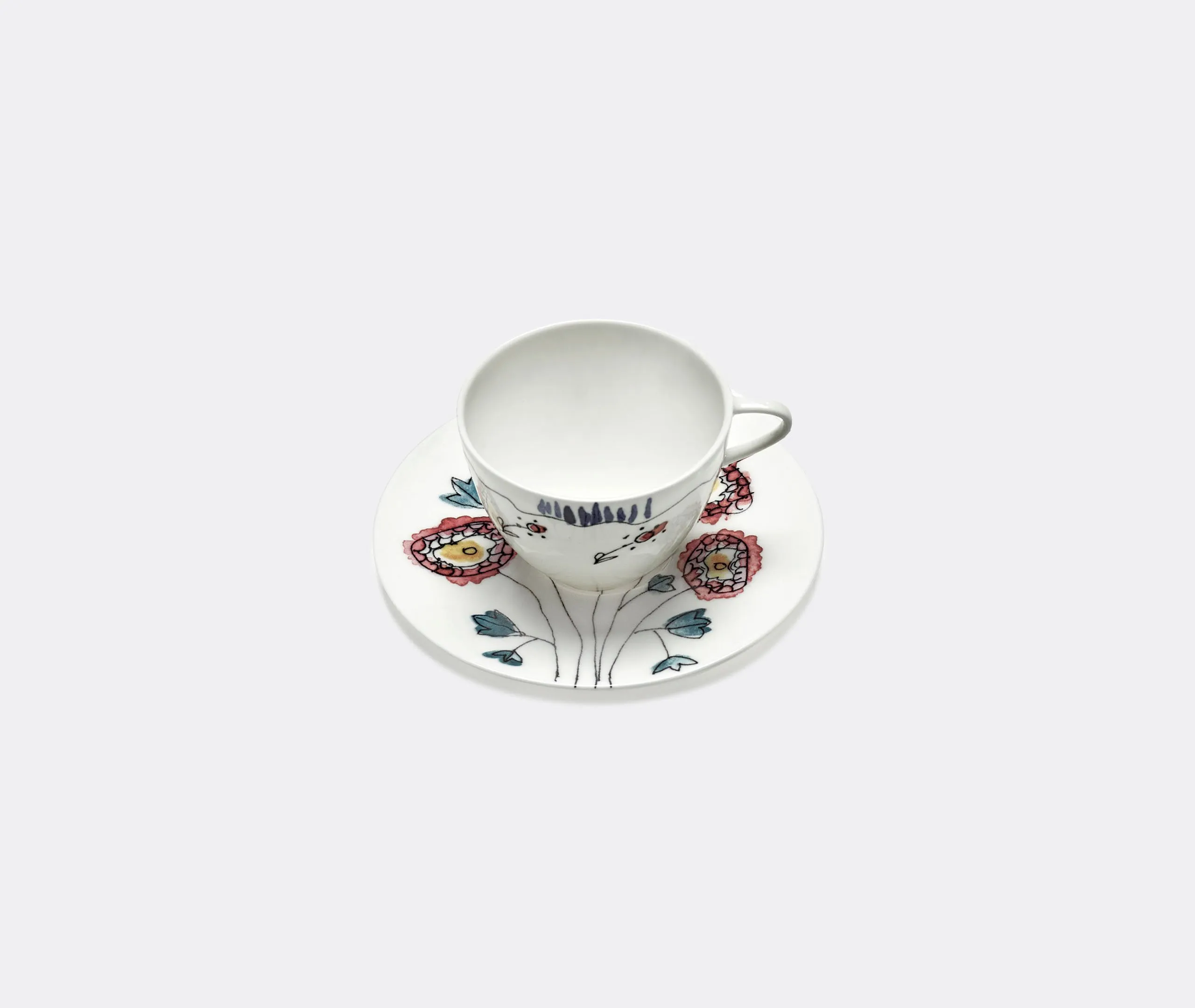 2-Piece Coffee Cup Set with Saucers - Multicolor