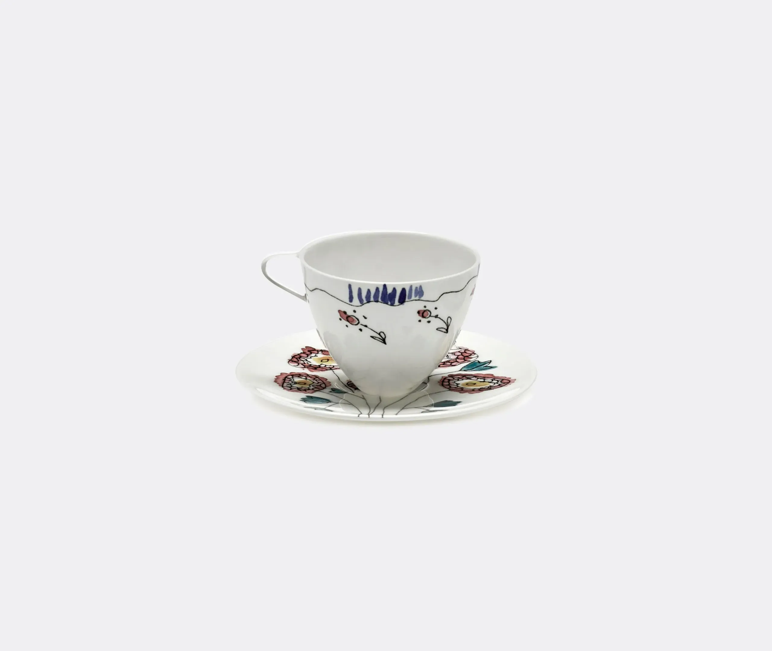 2-Piece Coffee Cup Set with Saucers - Multicolor