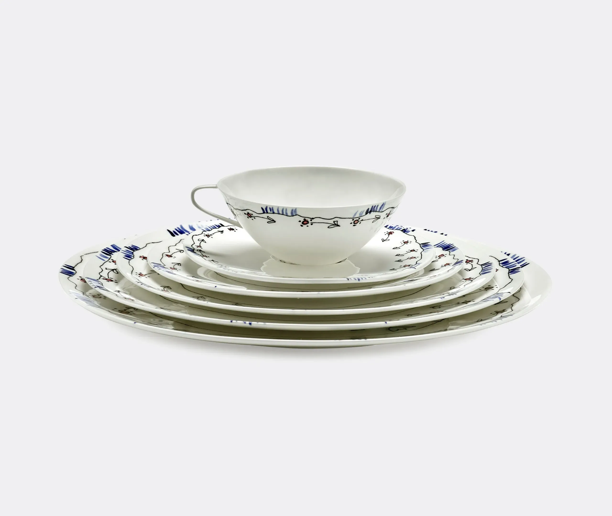 2-Piece Teacup Set with Saucers - Multicolor