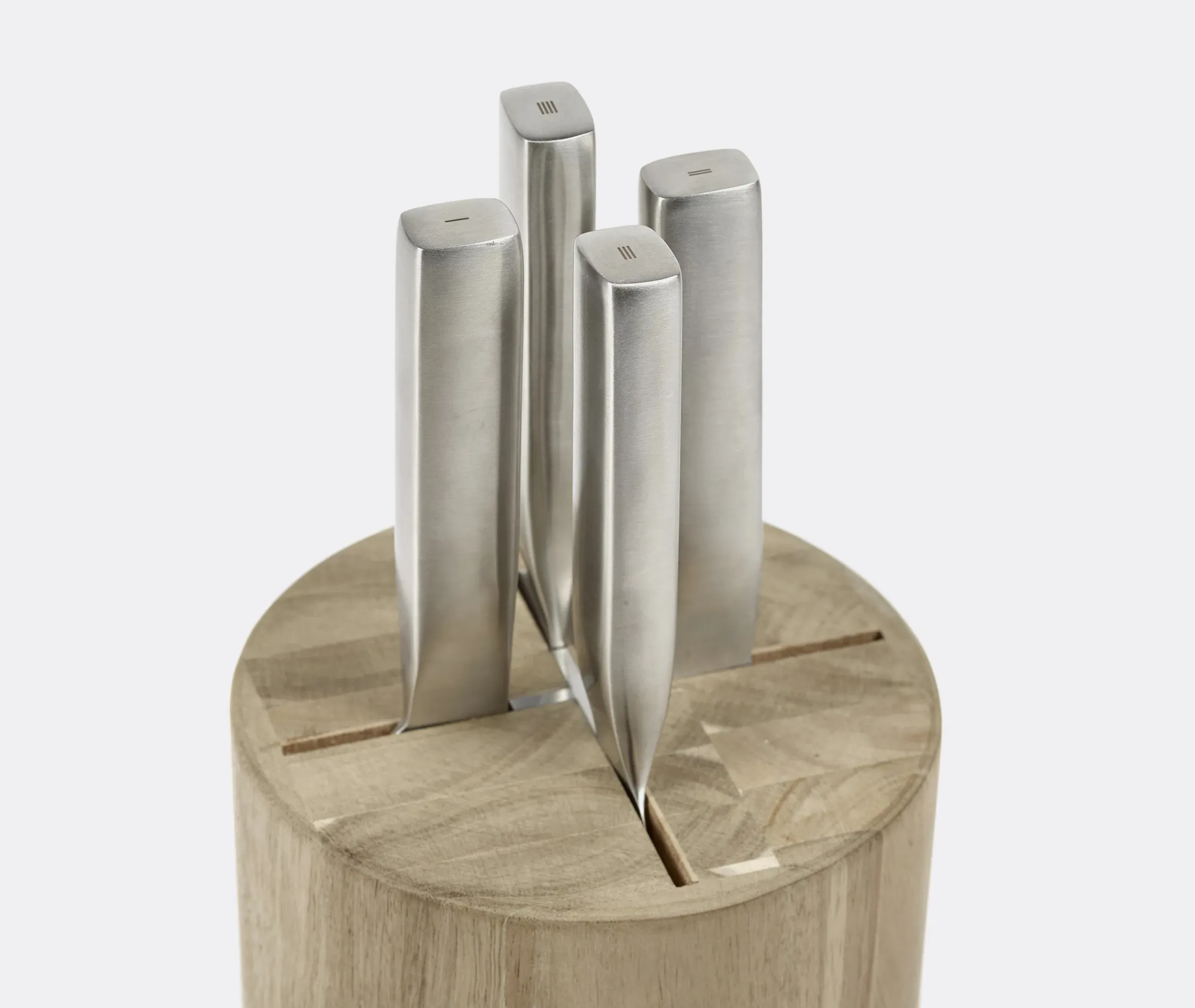 4-Piece Knife Set with Stand - Beige, Acacia Wood
