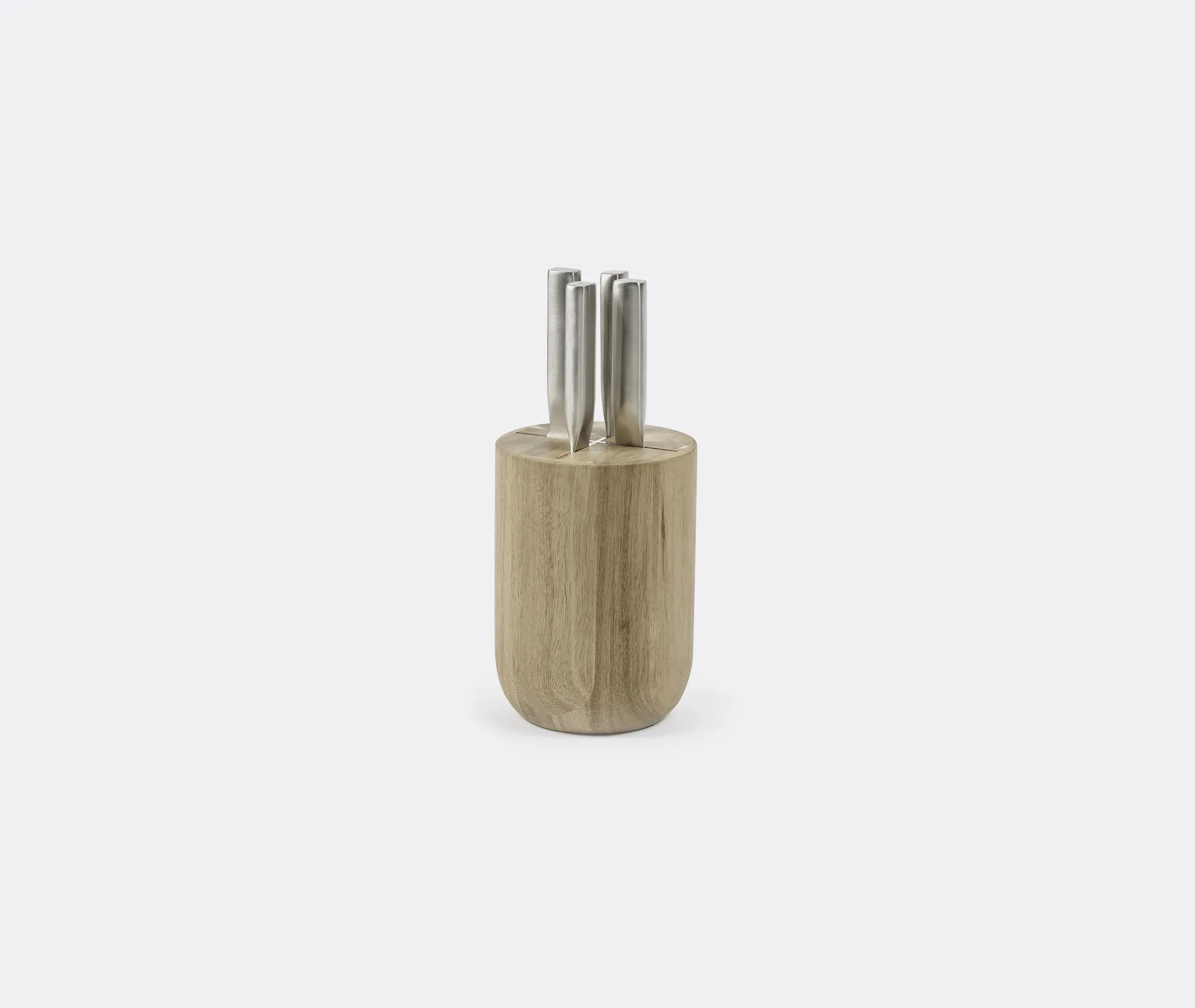 4-Piece Knife Set with Stand - Beige, Acacia Wood image