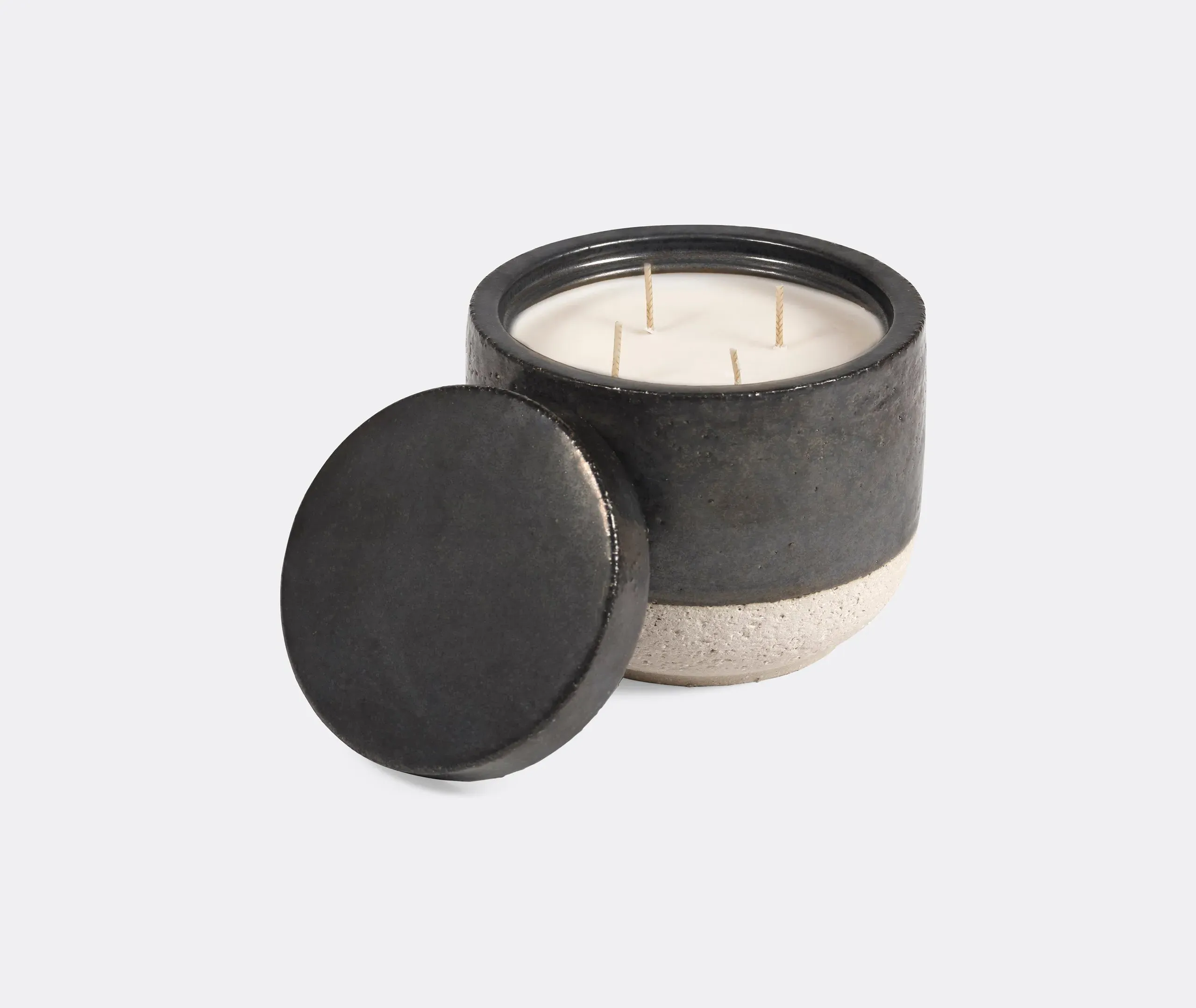 Burning Wood Large Scented Candle - Grey, Stoneware