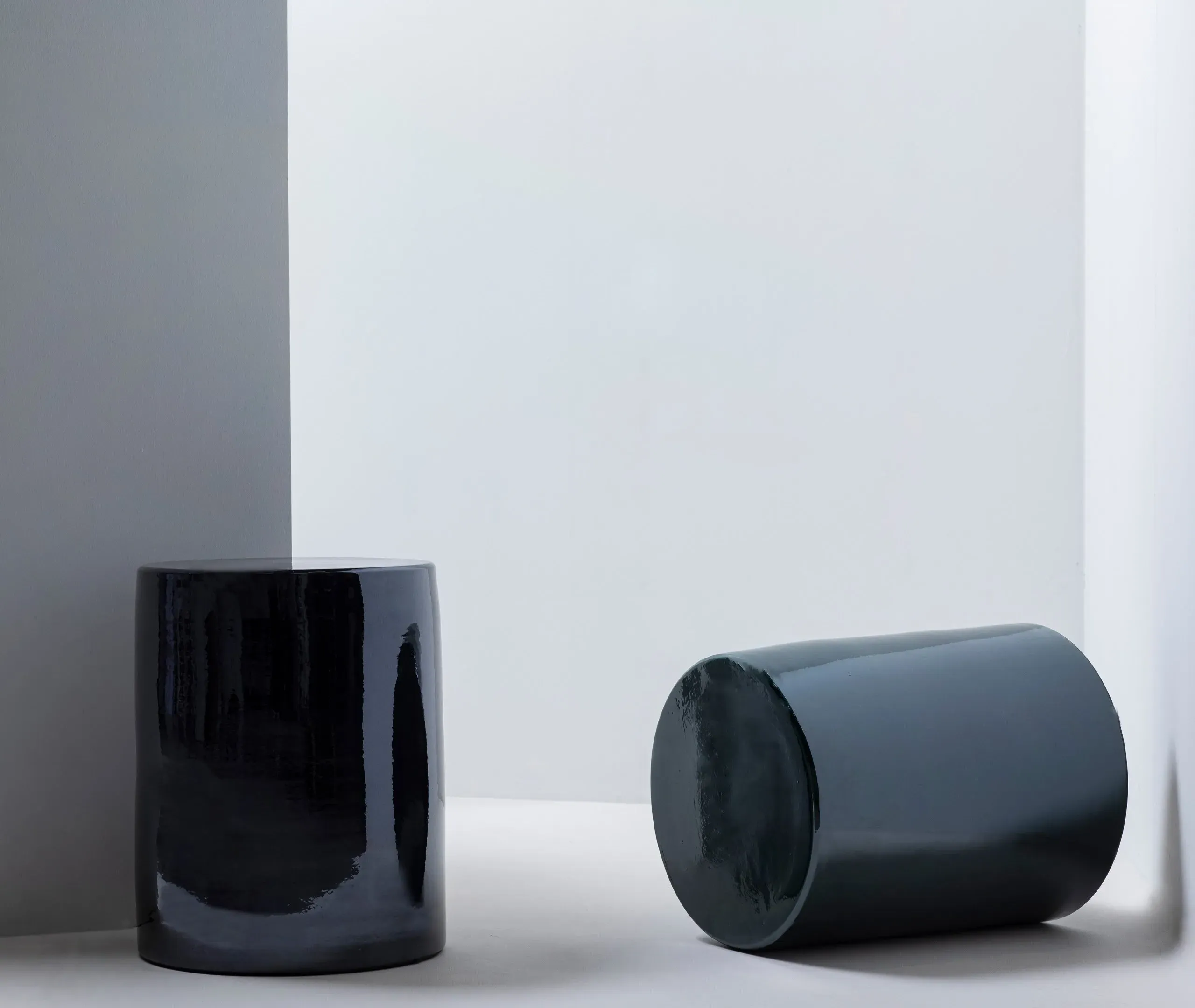 Cylindrical Side Table - Dark Green, Stone