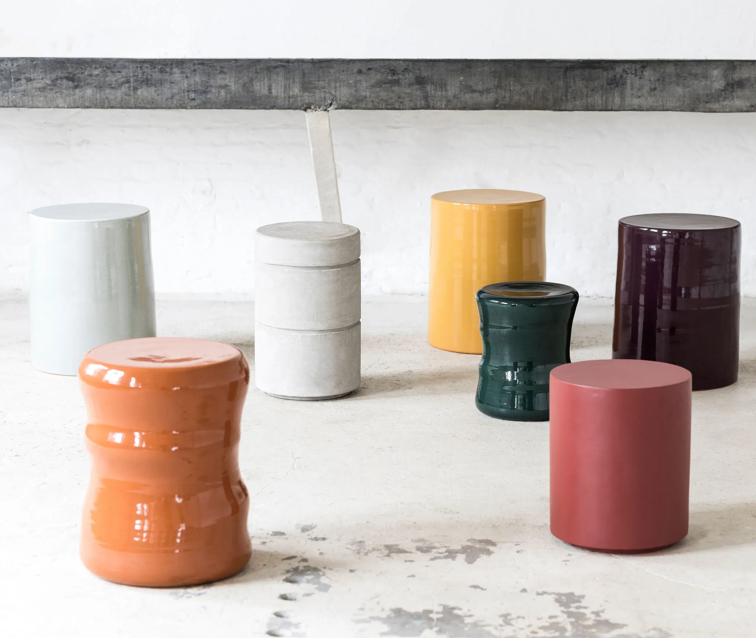 Cylindrical Side Table - Green, Stoneware