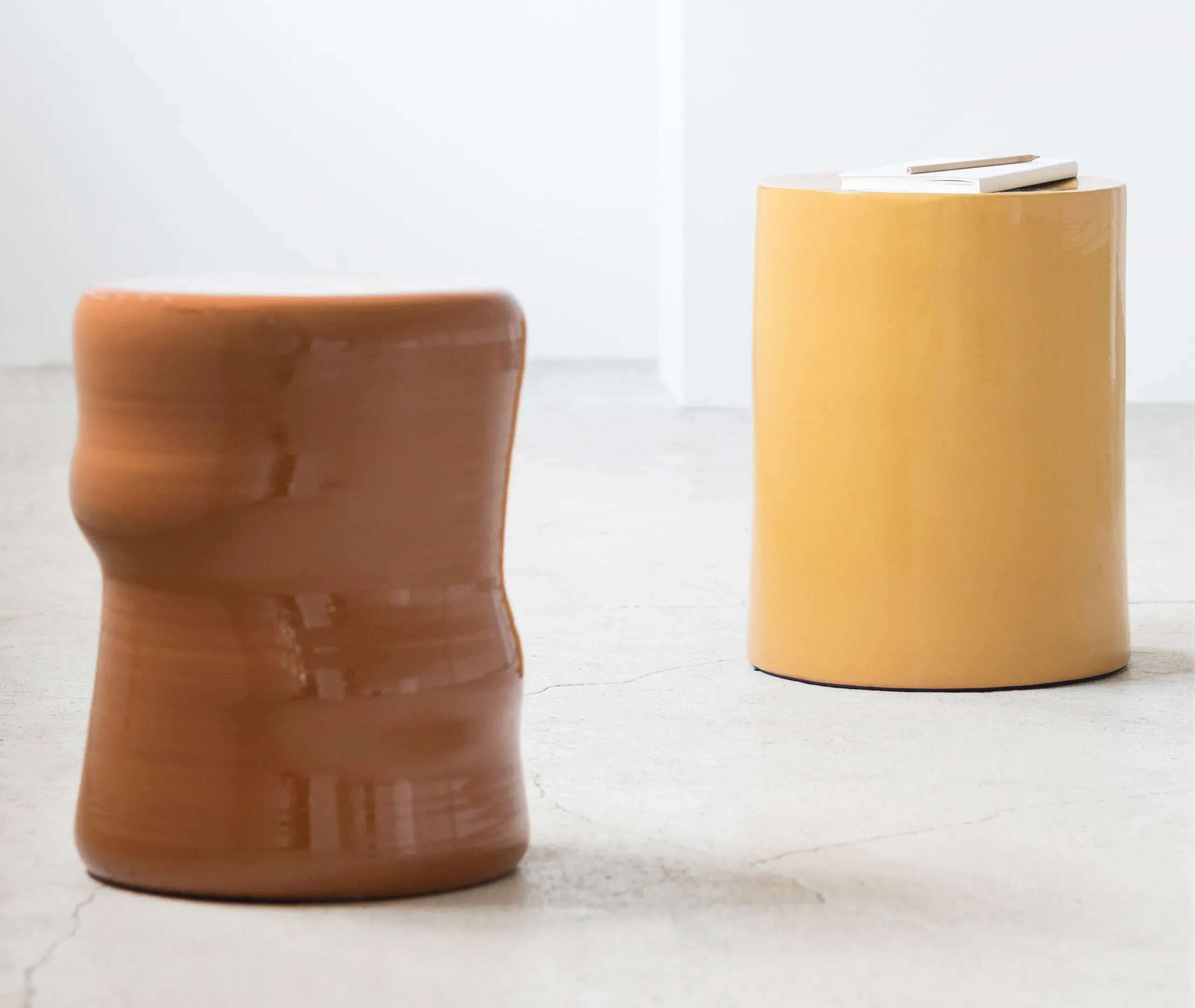 Cylindrical Side Table - Ocher, Stoneware