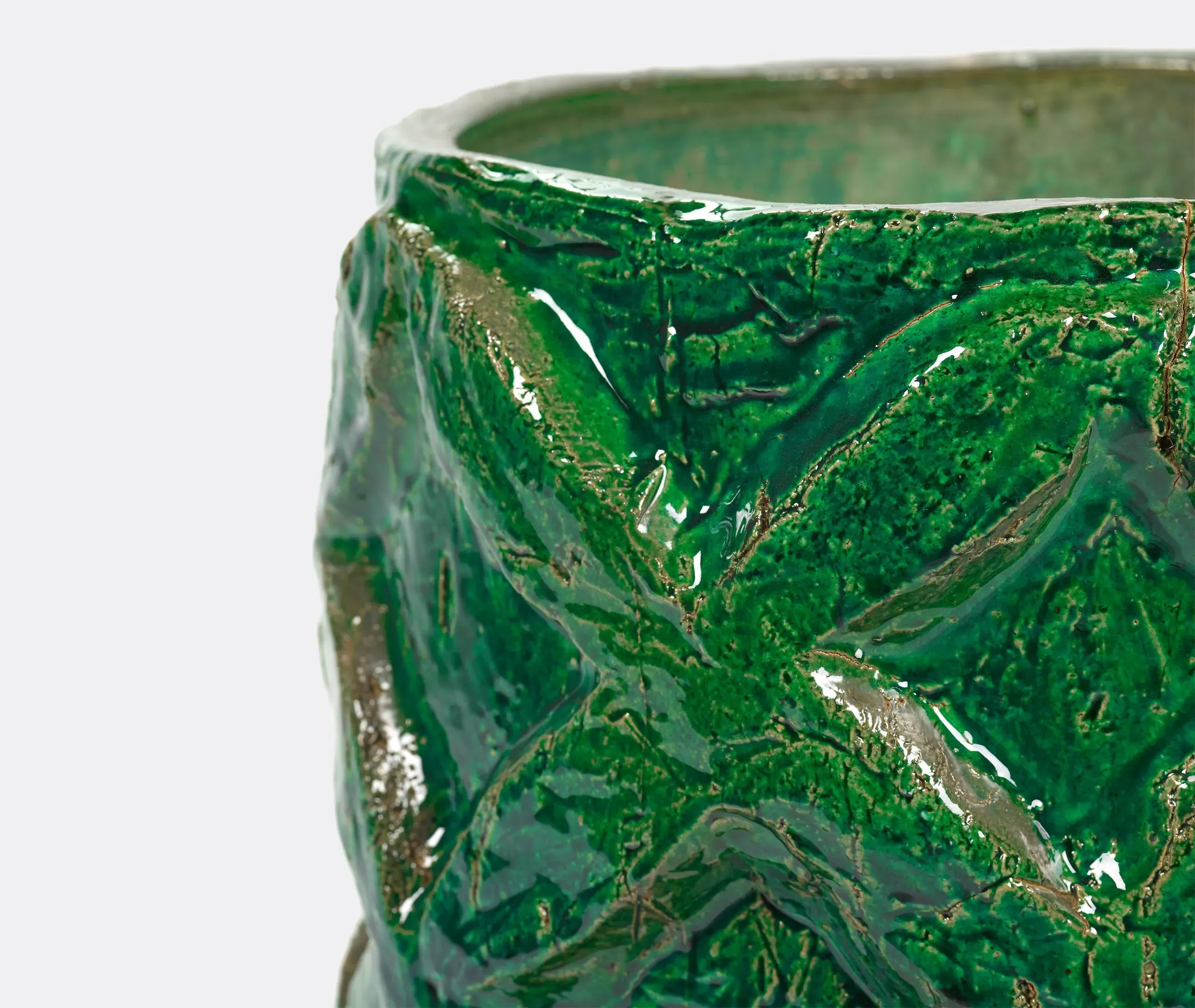 Decorative Vase with Geometric Relief - Green