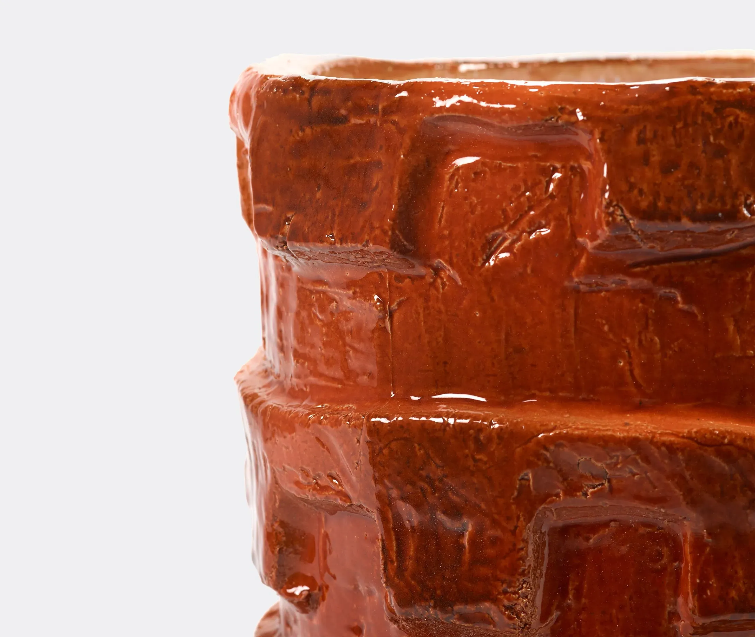 Decorative Vase with Geometric Relief - Orange