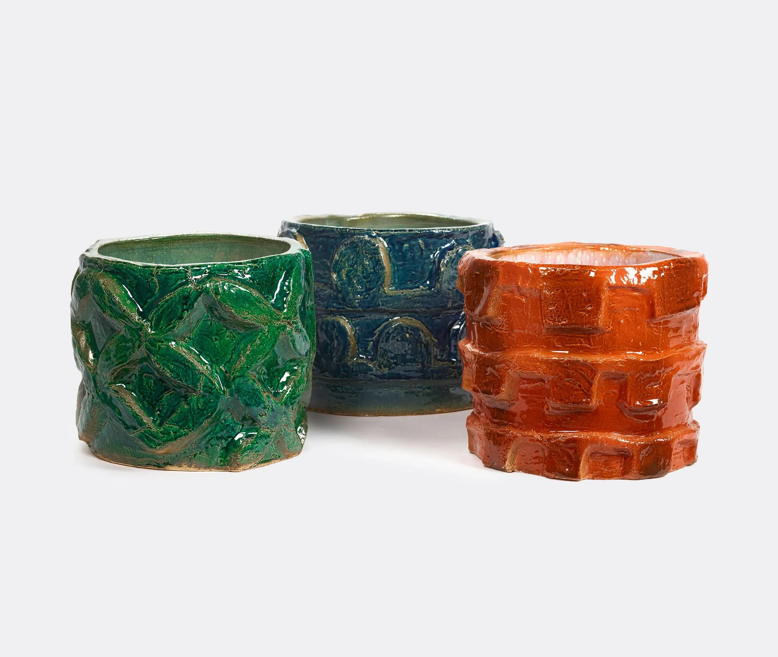 Decorative Vase with Geometric Relief - Orange