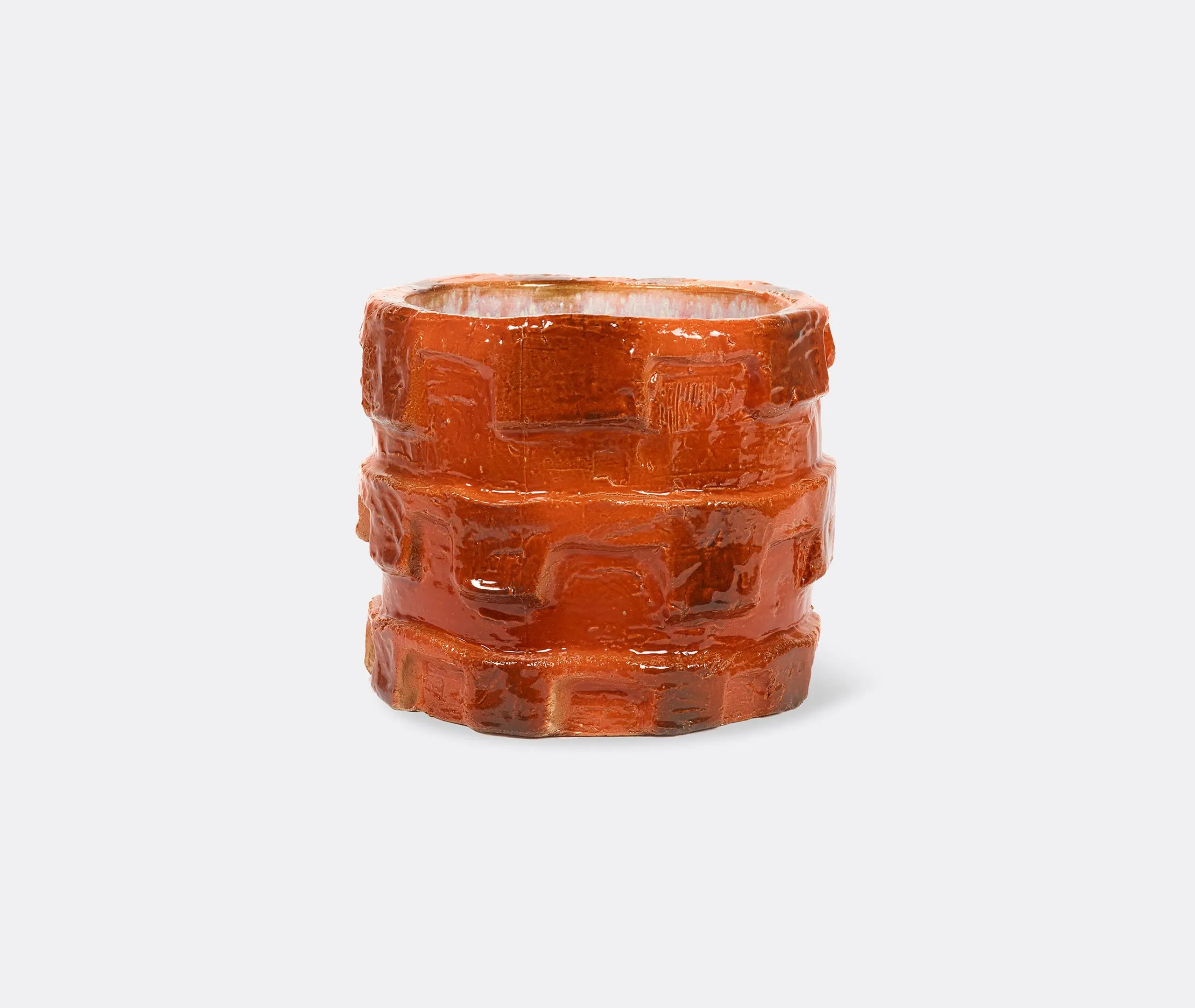 Decorative Vase with Geometric Relief - Orange