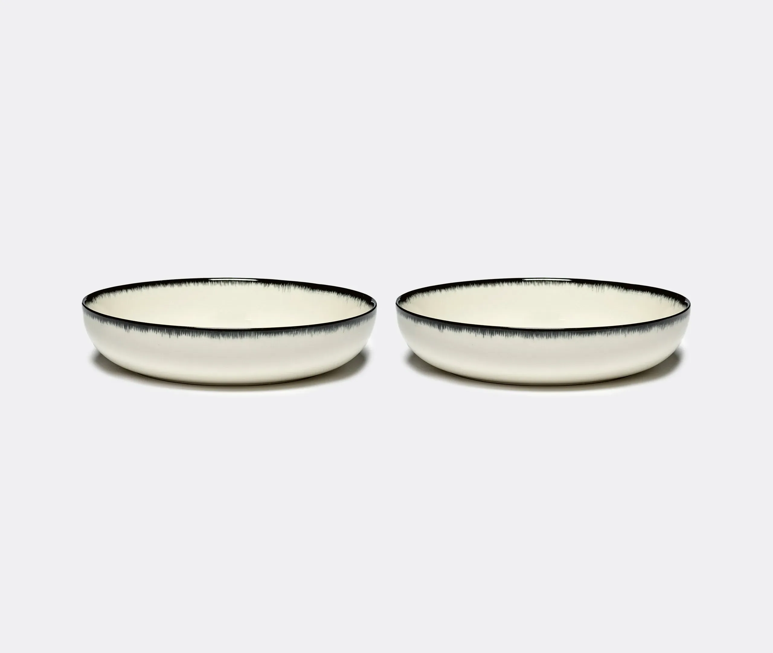 Deep Plate Set with Hand-Painted Rim - White, Porcelain